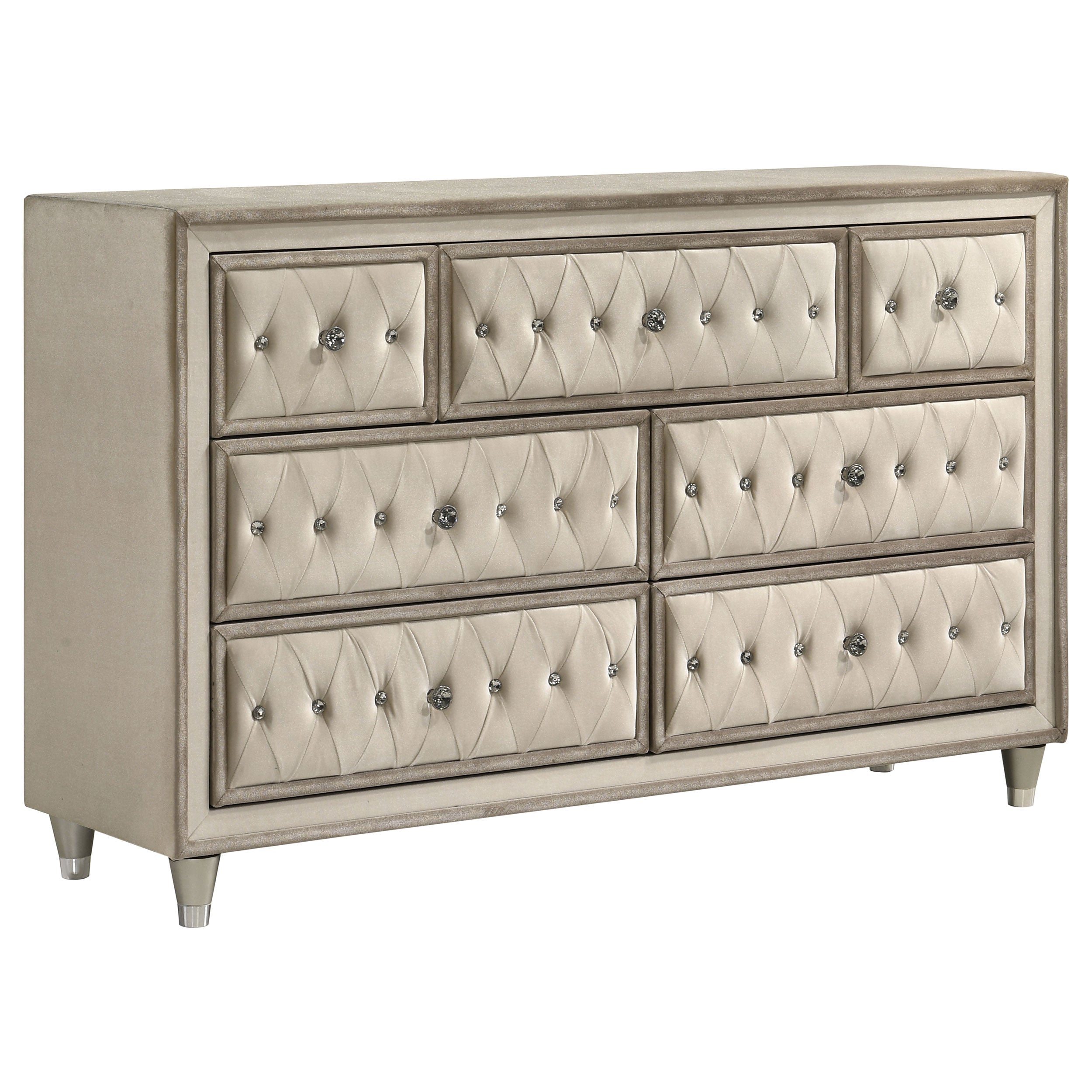 Antonella 7-drawer Upholstered Dresser Ivory and Camel — view 1