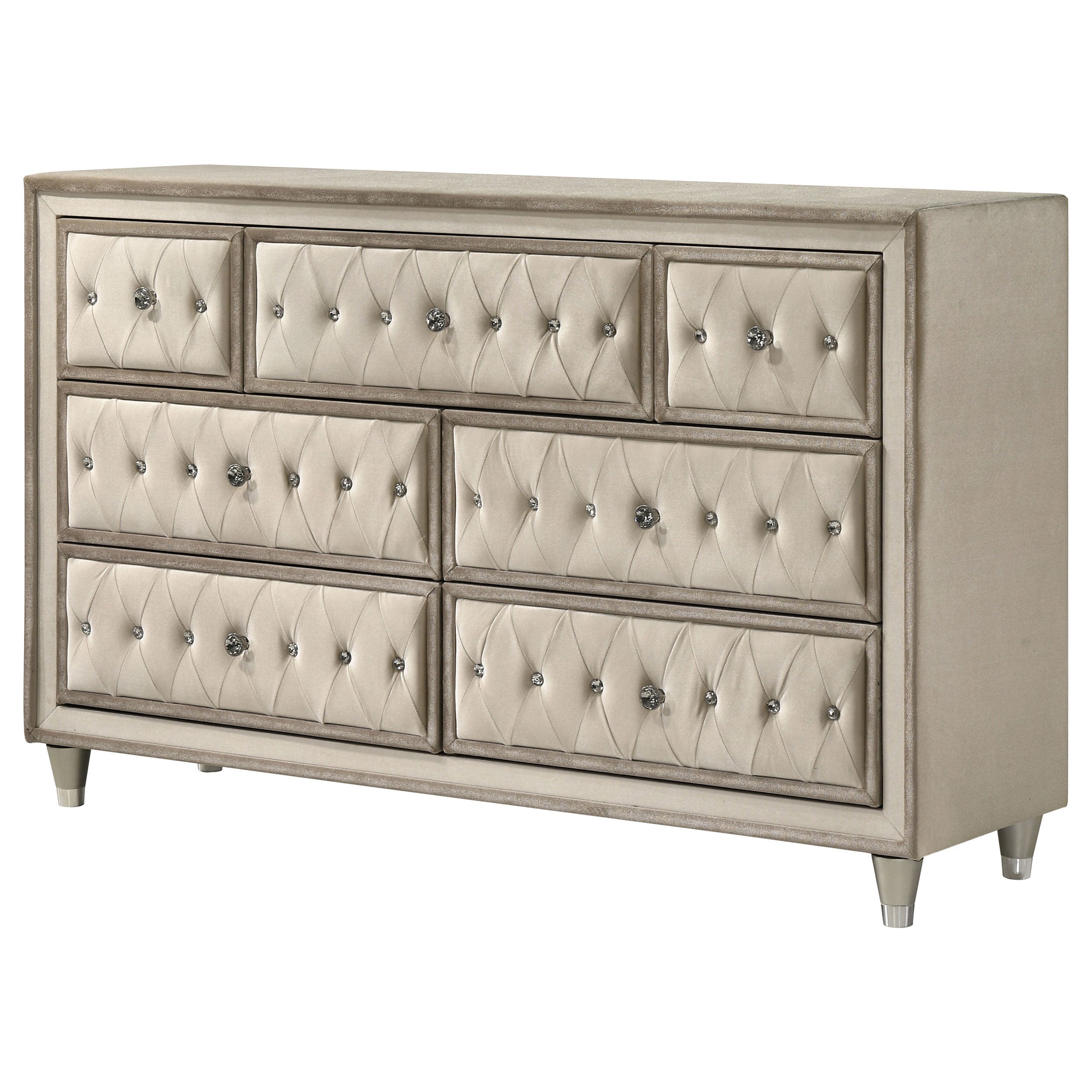 Antonella 7-drawer Upholstered Dresser Ivory and Camel — view 4