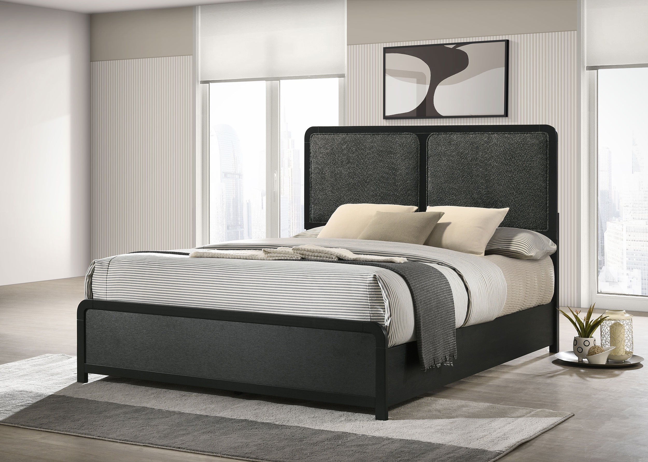 Cavelle 51-inch Upholstered Queen Panel Bed Black — view 2