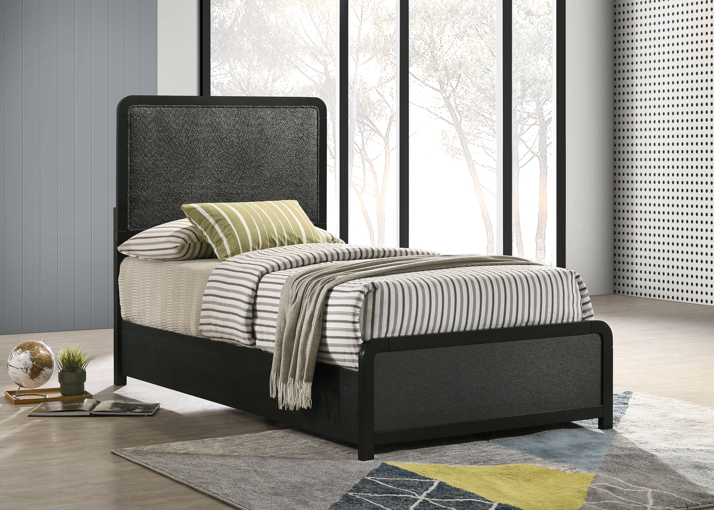 Cavelle 51-inch Upholstered Twin Panel Bed Black — view 2