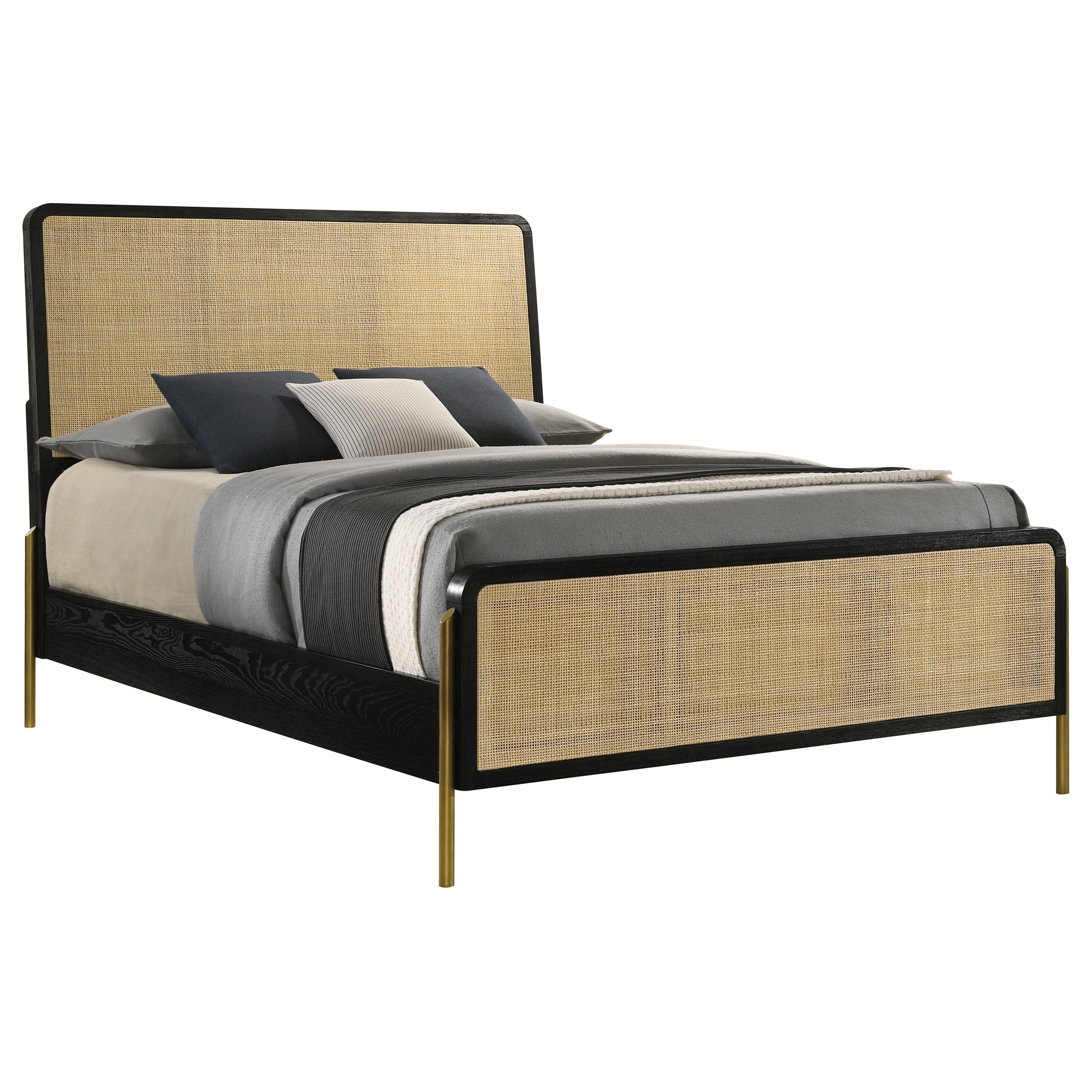 Arini Rattan California King Panel Bed Black and Natural — view 3
