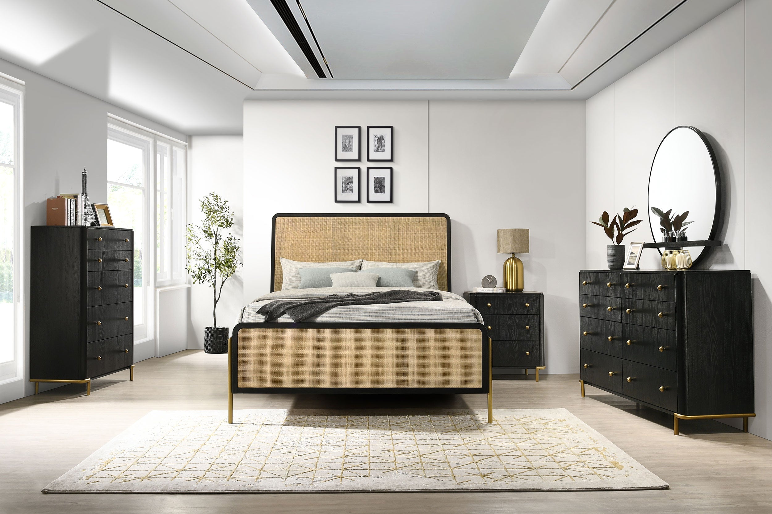 Arini Rattan California King Panel Bed Black and Natural — view 11