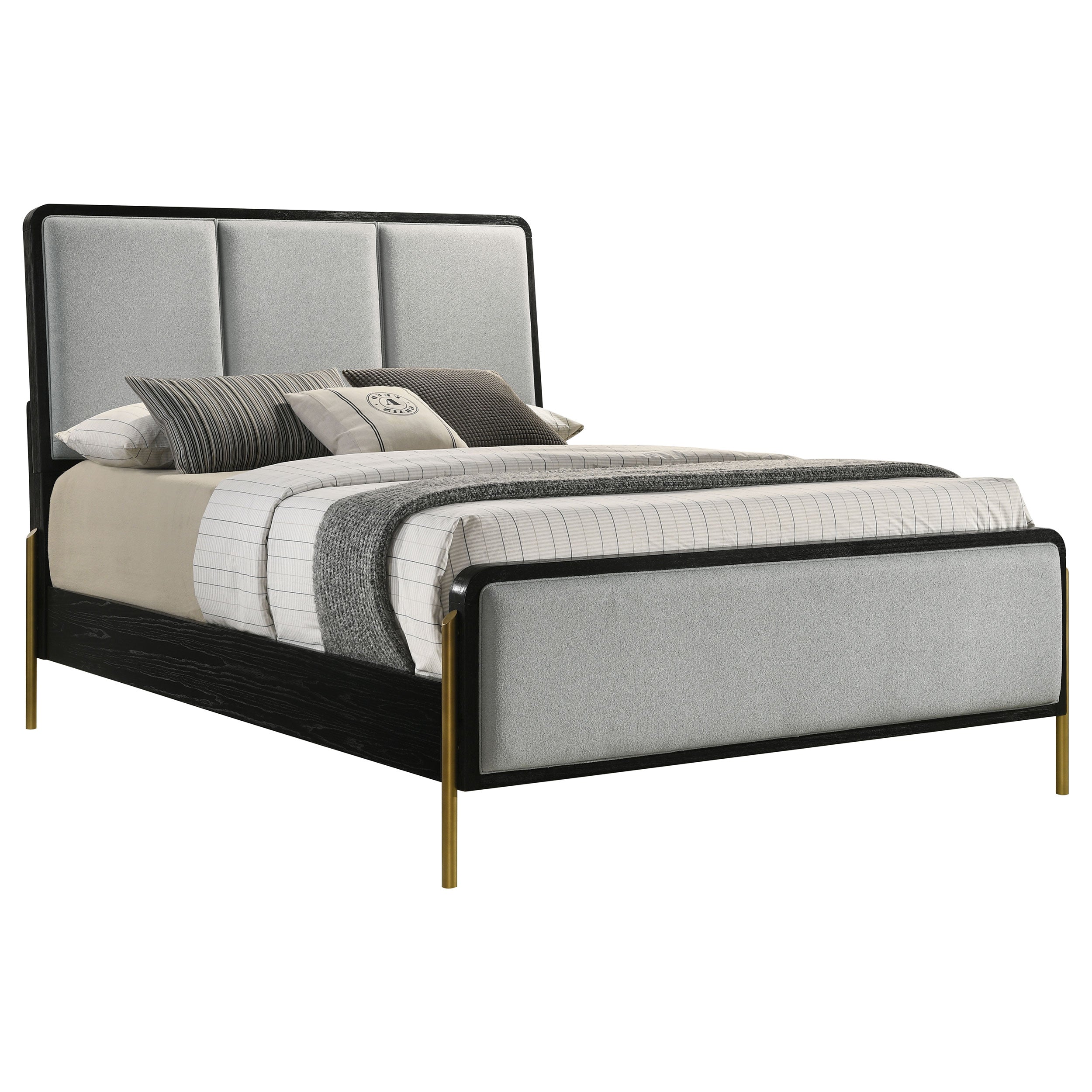 Arini Upholstered Queen Panel Bed Black and Grey — view 3