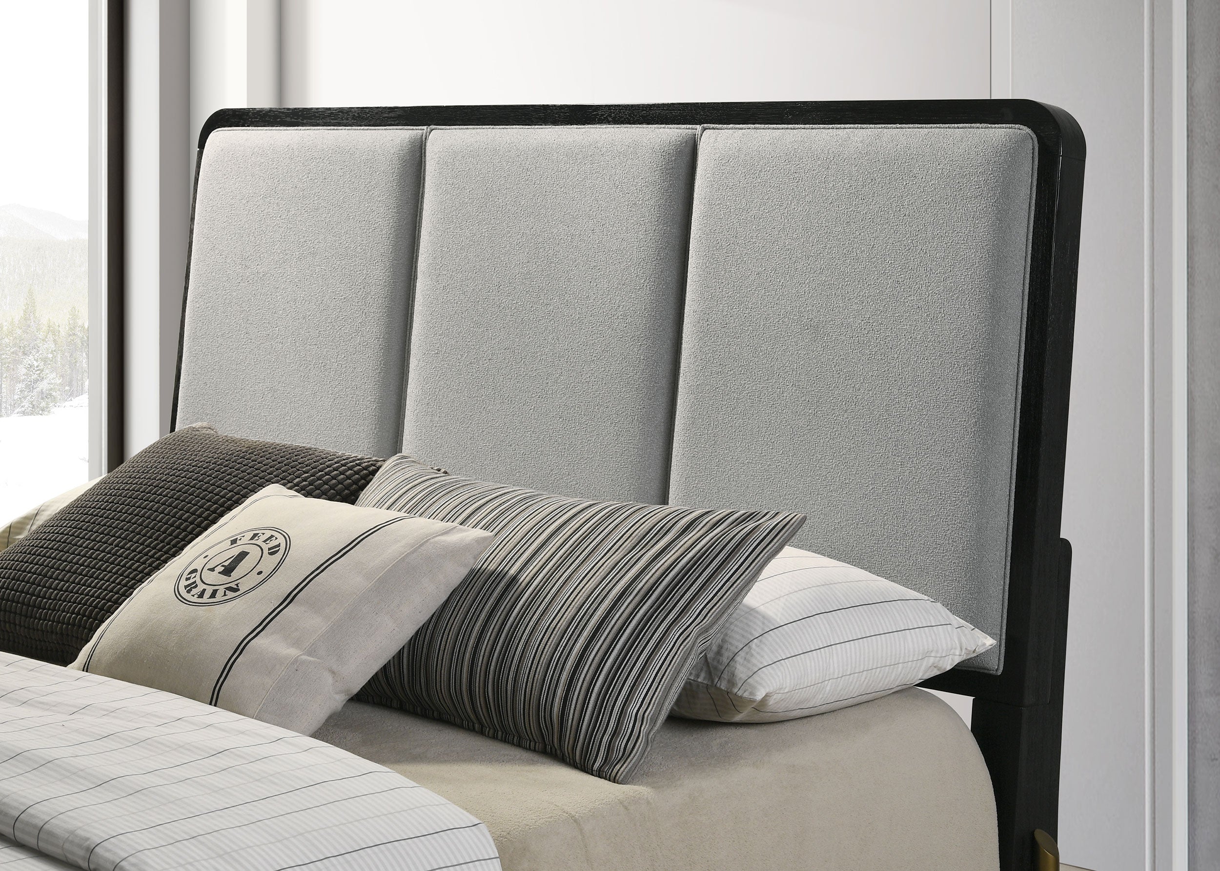 Arini Upholstered Queen Panel Bed Black and Grey — view 5