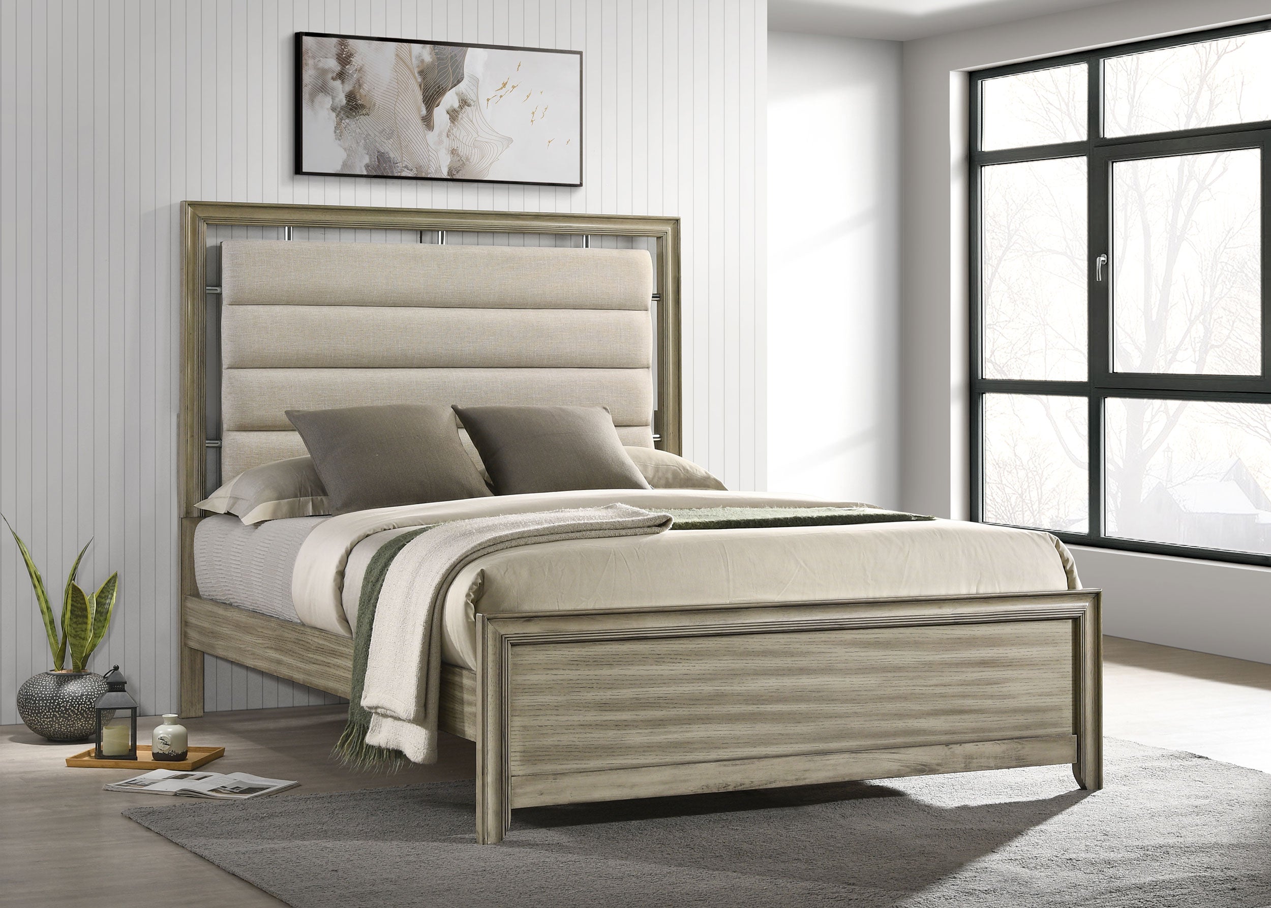 Giselle Wood California King Panel Bed Rustic Beige — view 2