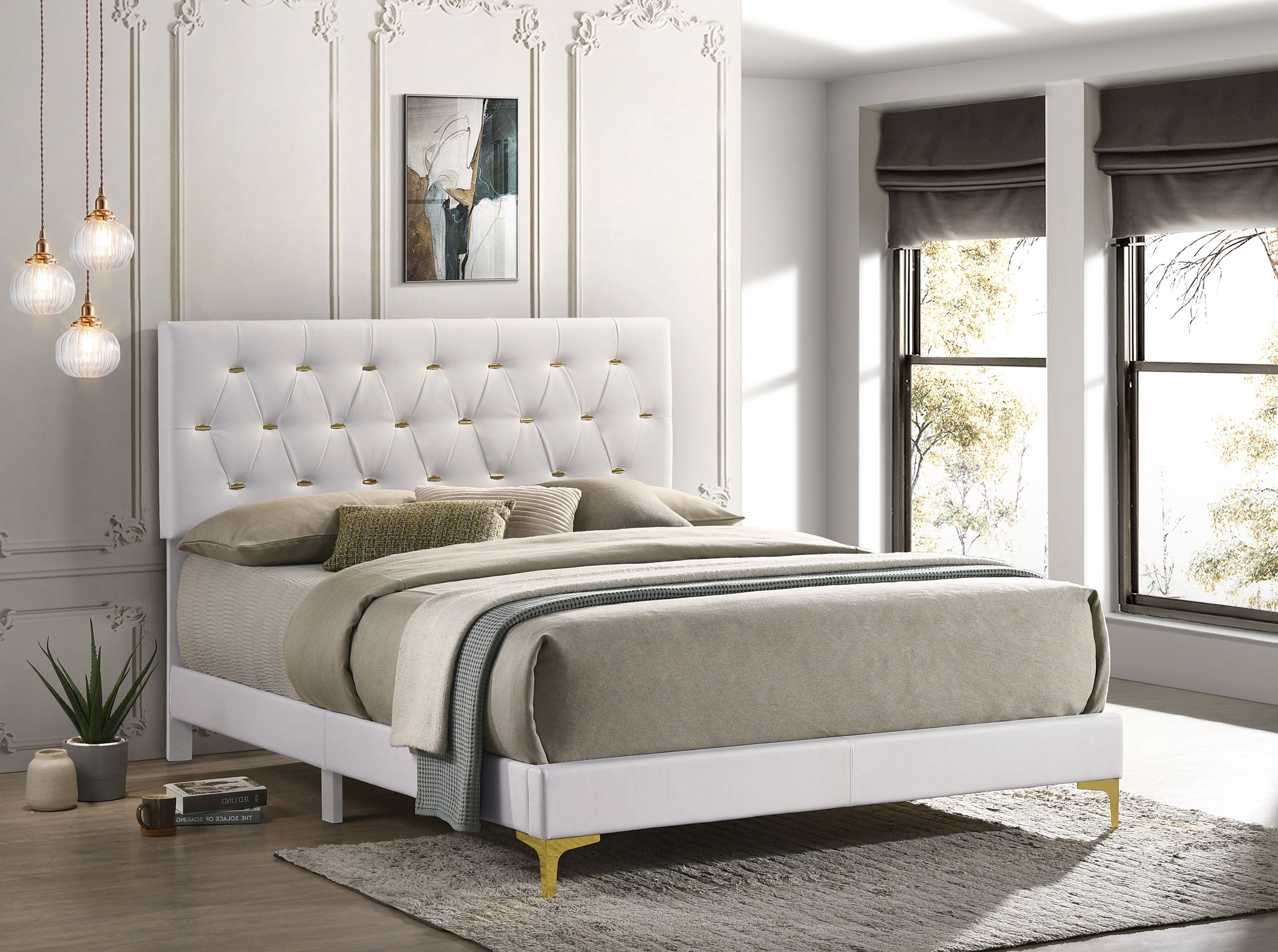 Kendall Upholstered California King Panel Bed White — view 2