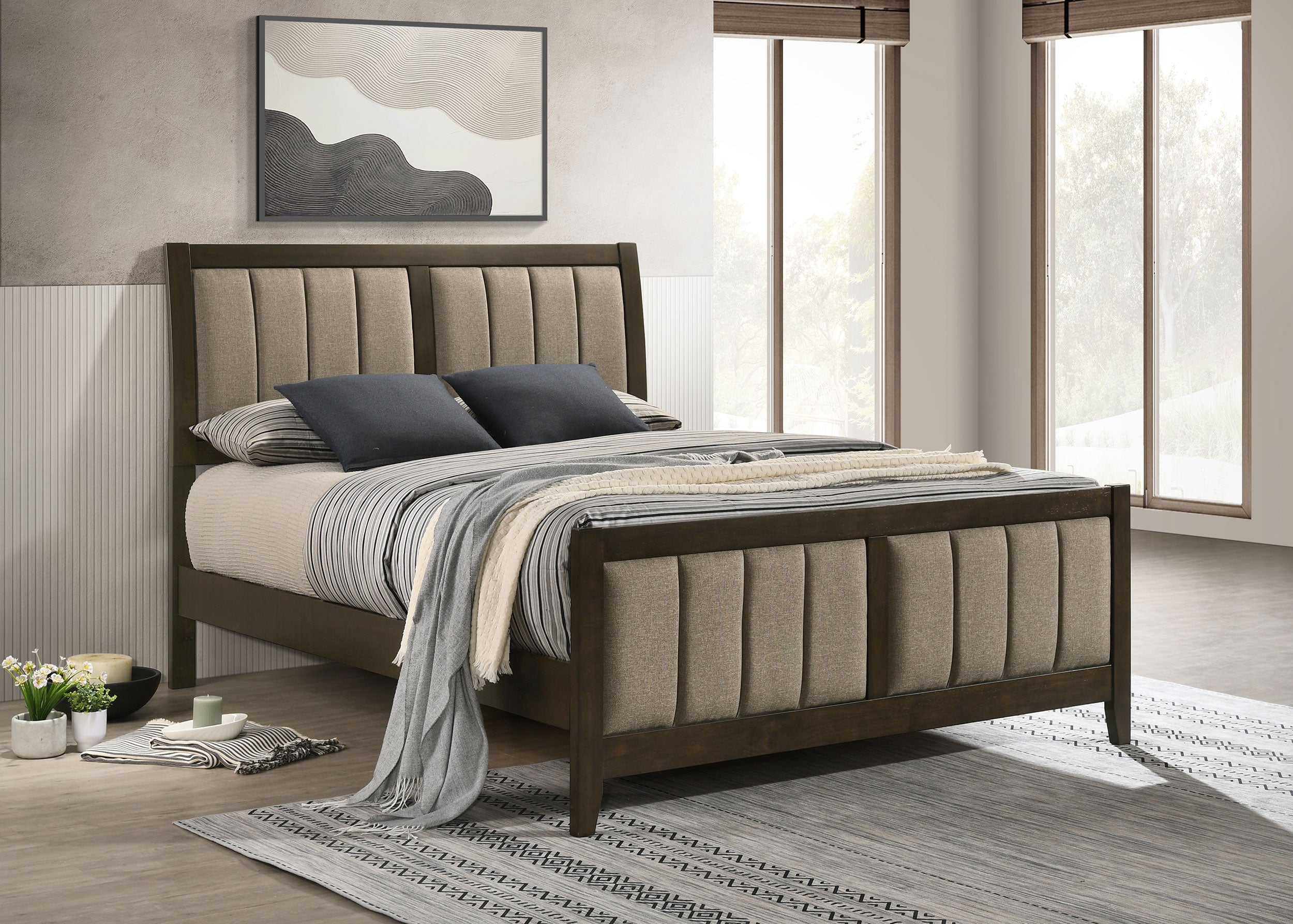 Wilkes 51-inch Upholstered Queen Bed Dark Cocoa — view 2