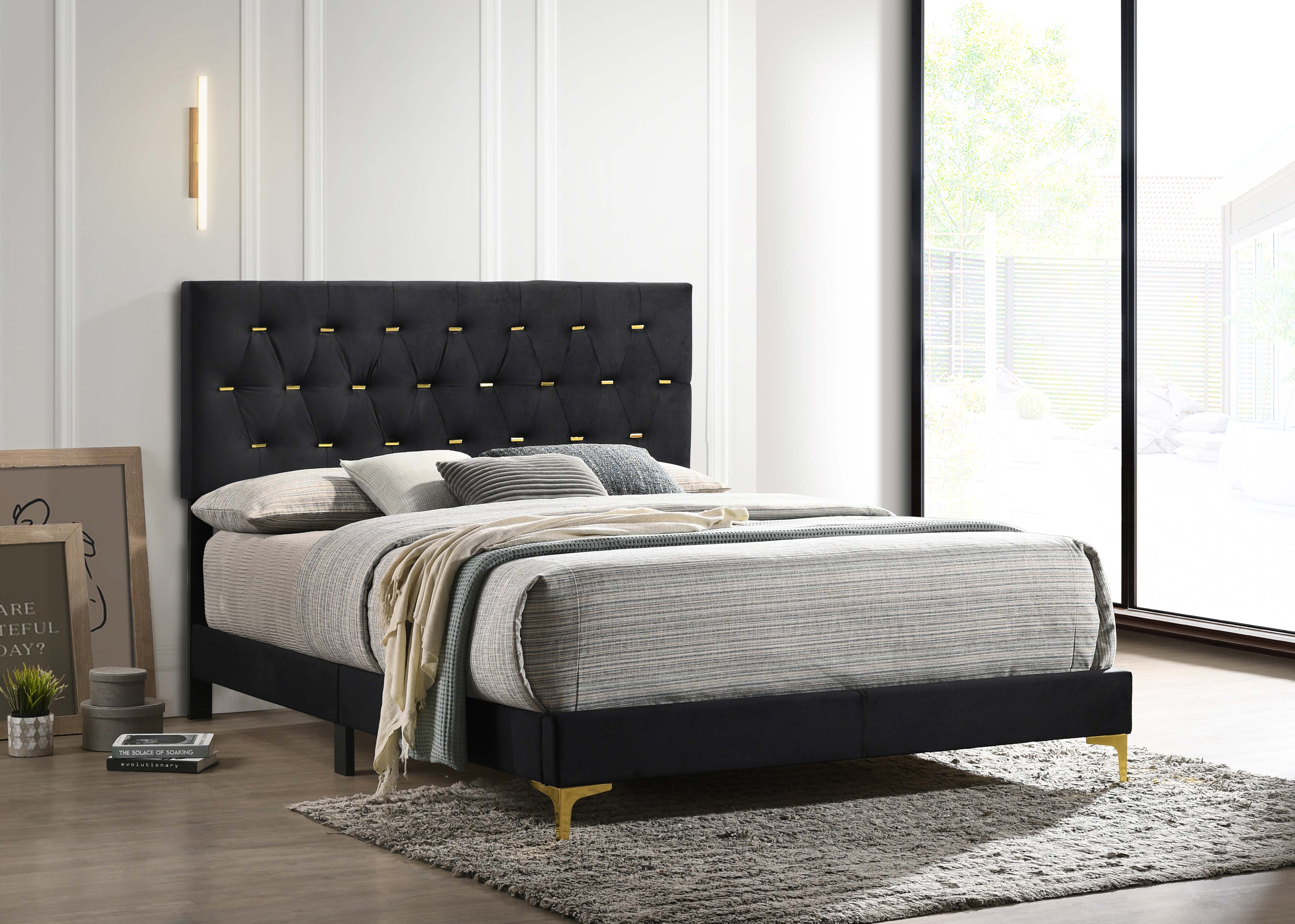 Kendall Upholstered Queen Panel Bed Black — view 2
