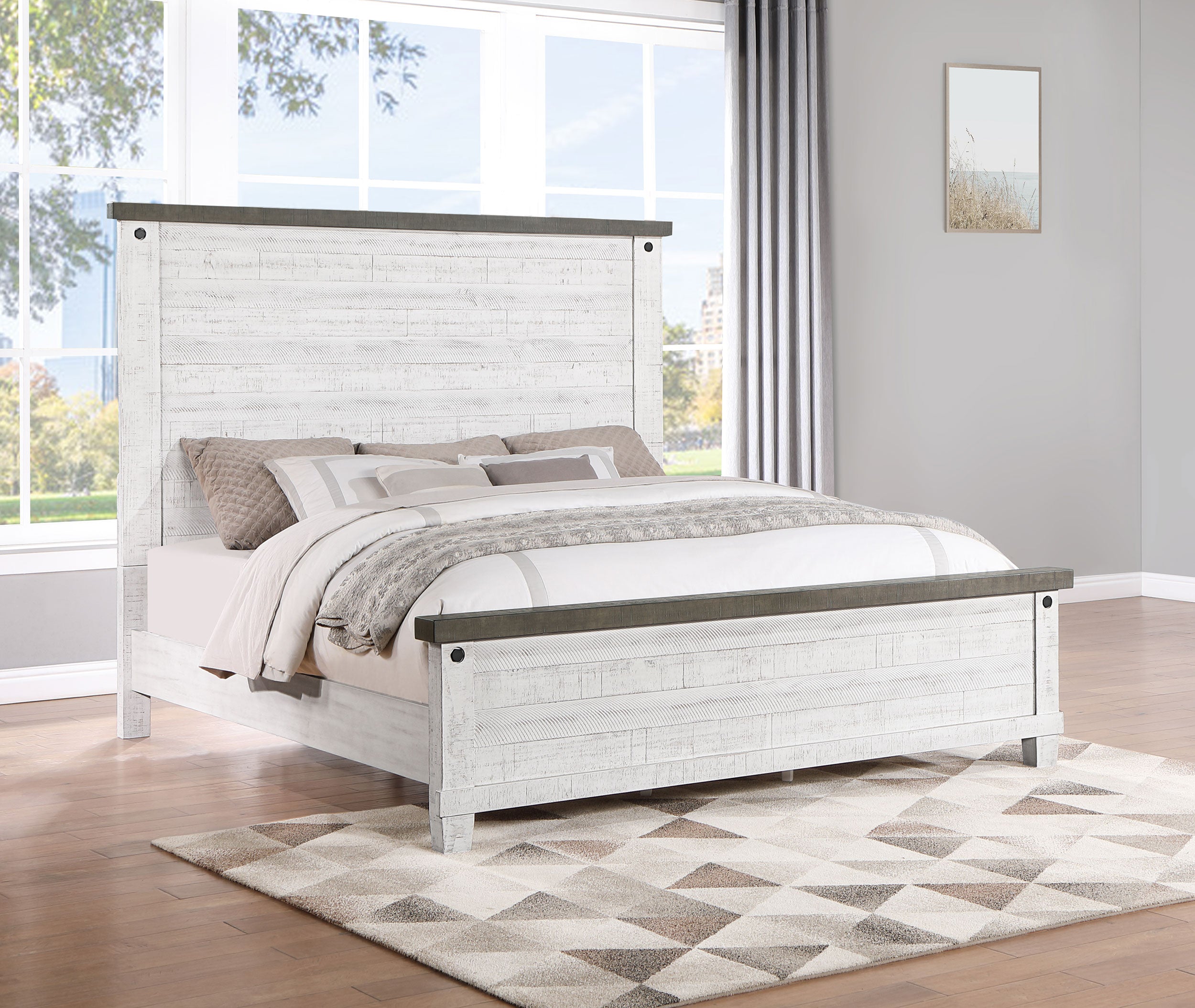 Lilith Wood Queen Panel Bed Distressed White — view 2