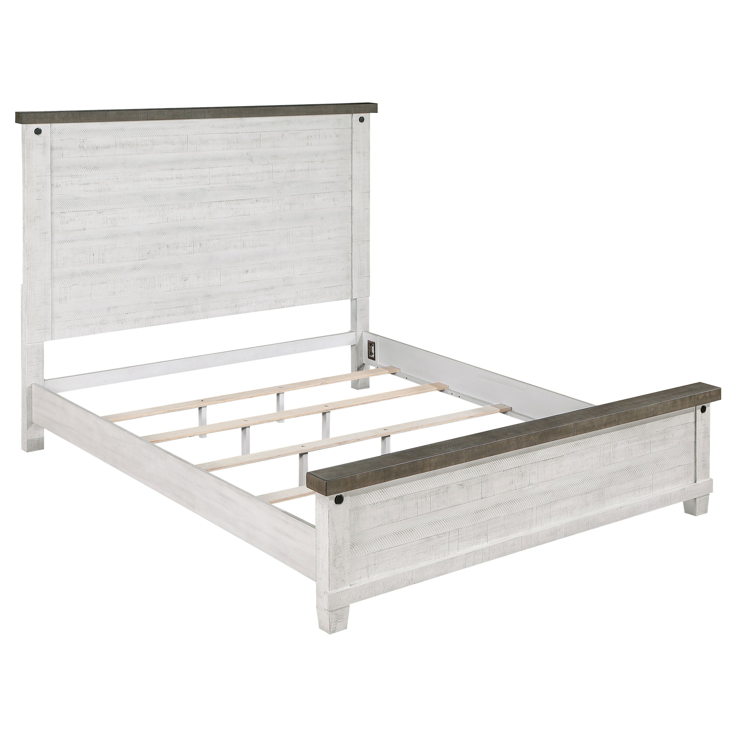 Lilith Wood Queen Panel Bed Distressed White — view 1