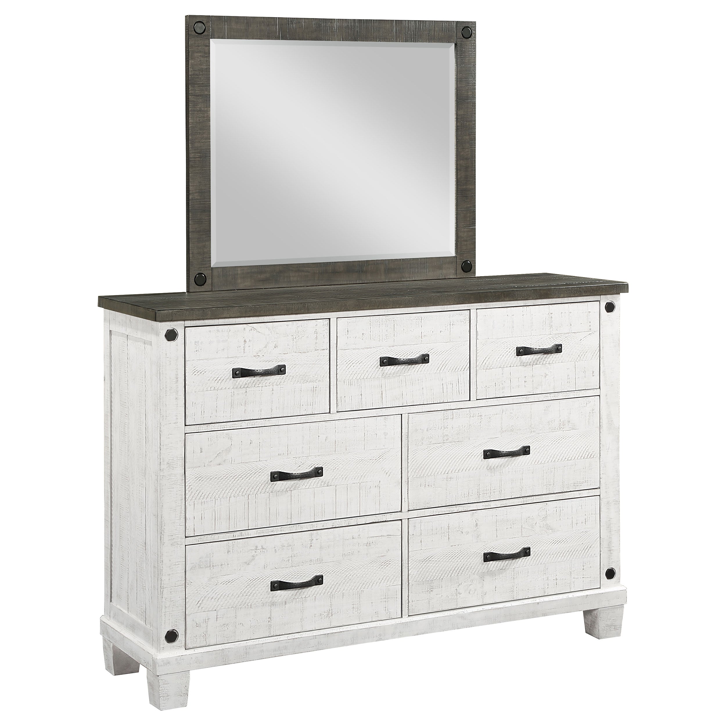 Lilith 7-drawer Dresser with Mirror Distressed White — view 1