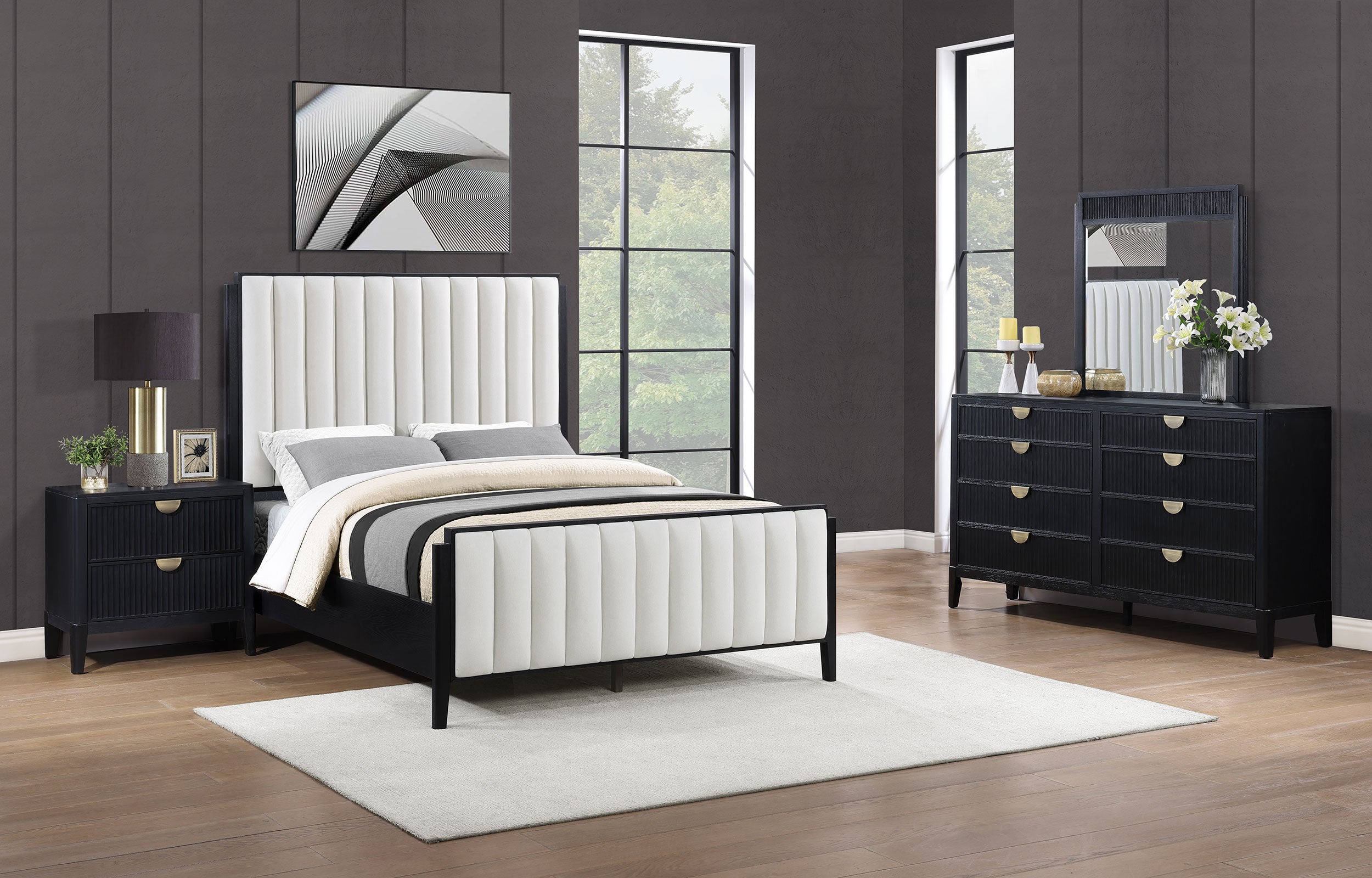 Brookmead 4-piece Upholstered Queen Bedroom Set Black — view 1