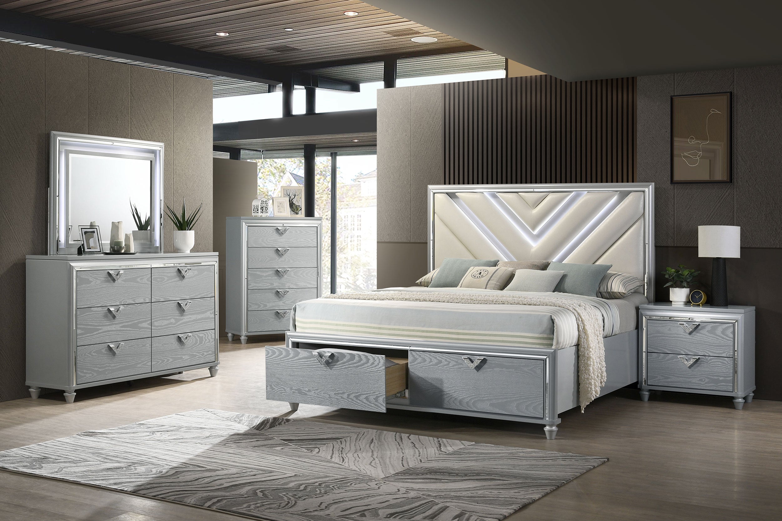 Veronica 2-drawer Nightstand Light Silver — view 16