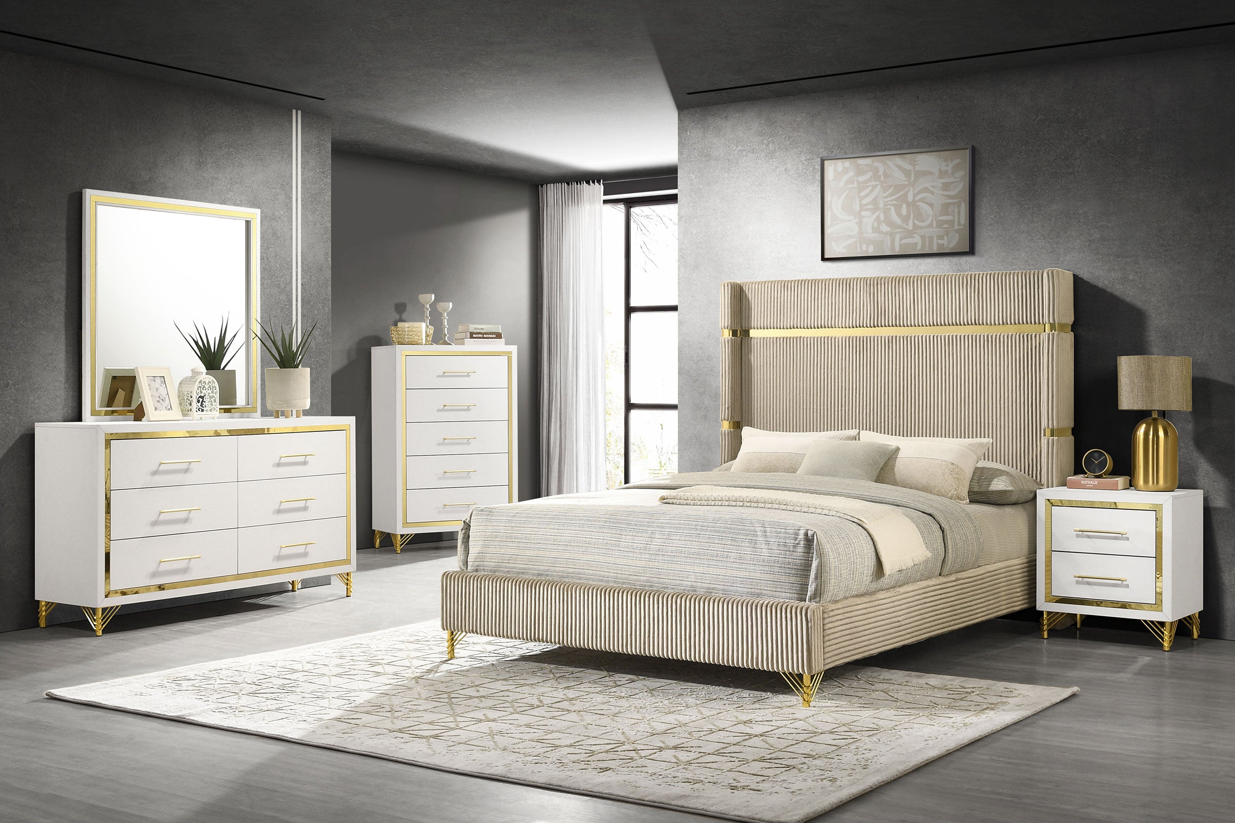 Lucia 5-piece Eastern King Bedroom Set Beige and White — view 1