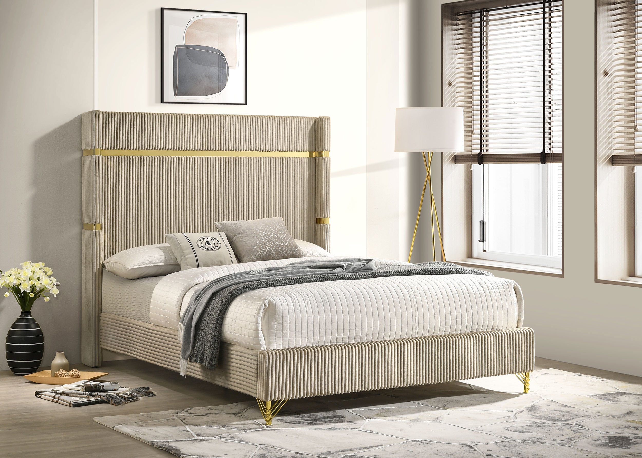 Lucia 61-inch Upholstered Eastern King Wingback Bed Beige — view 2
