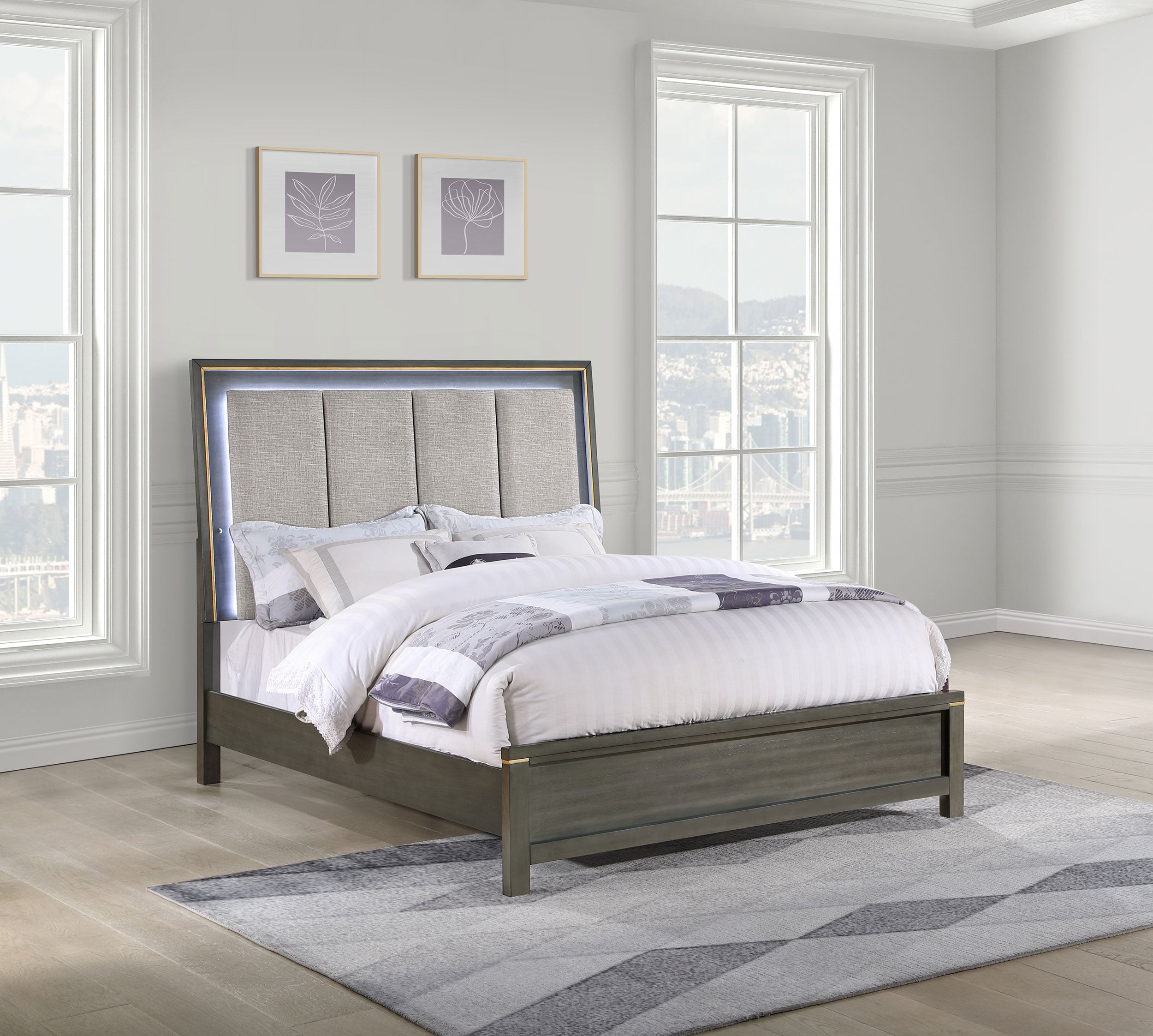 Kieran Wood California King LED Panel Bed Grey — view 2