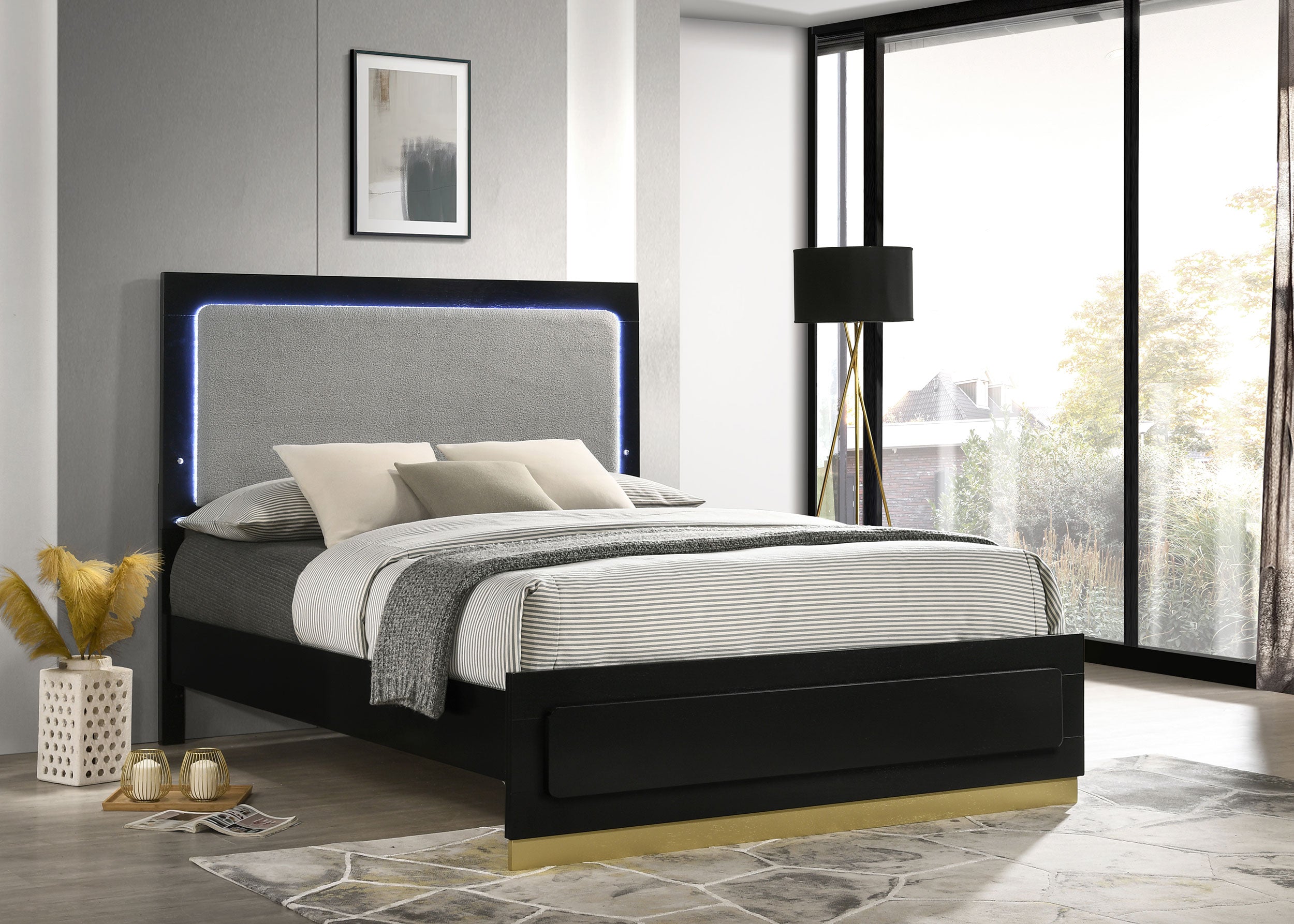 Caraway Wood Eastern King LED Panel Bed Black — view 2