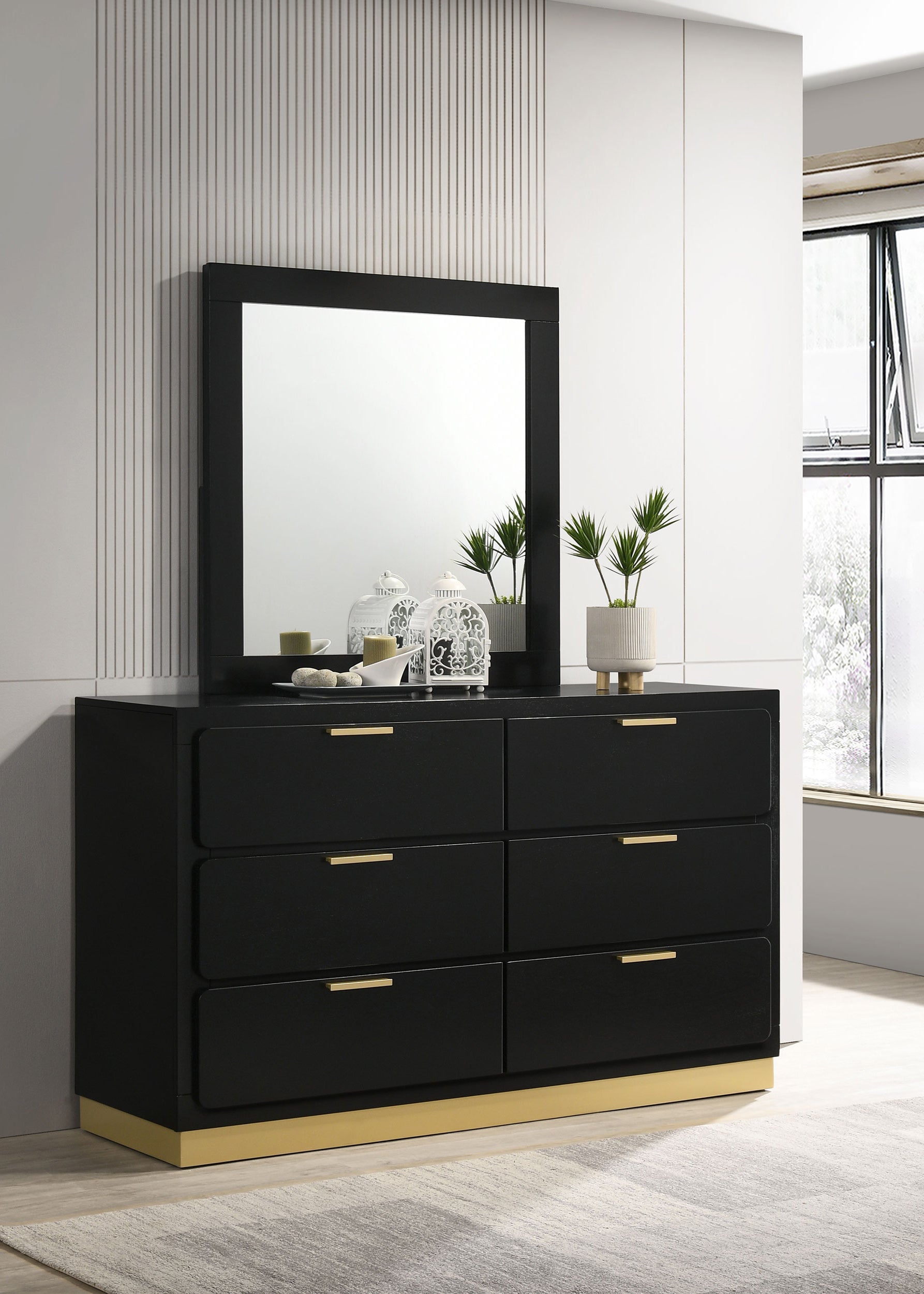 Caraway 6-drawer Dresser with Mirror Black — view 2