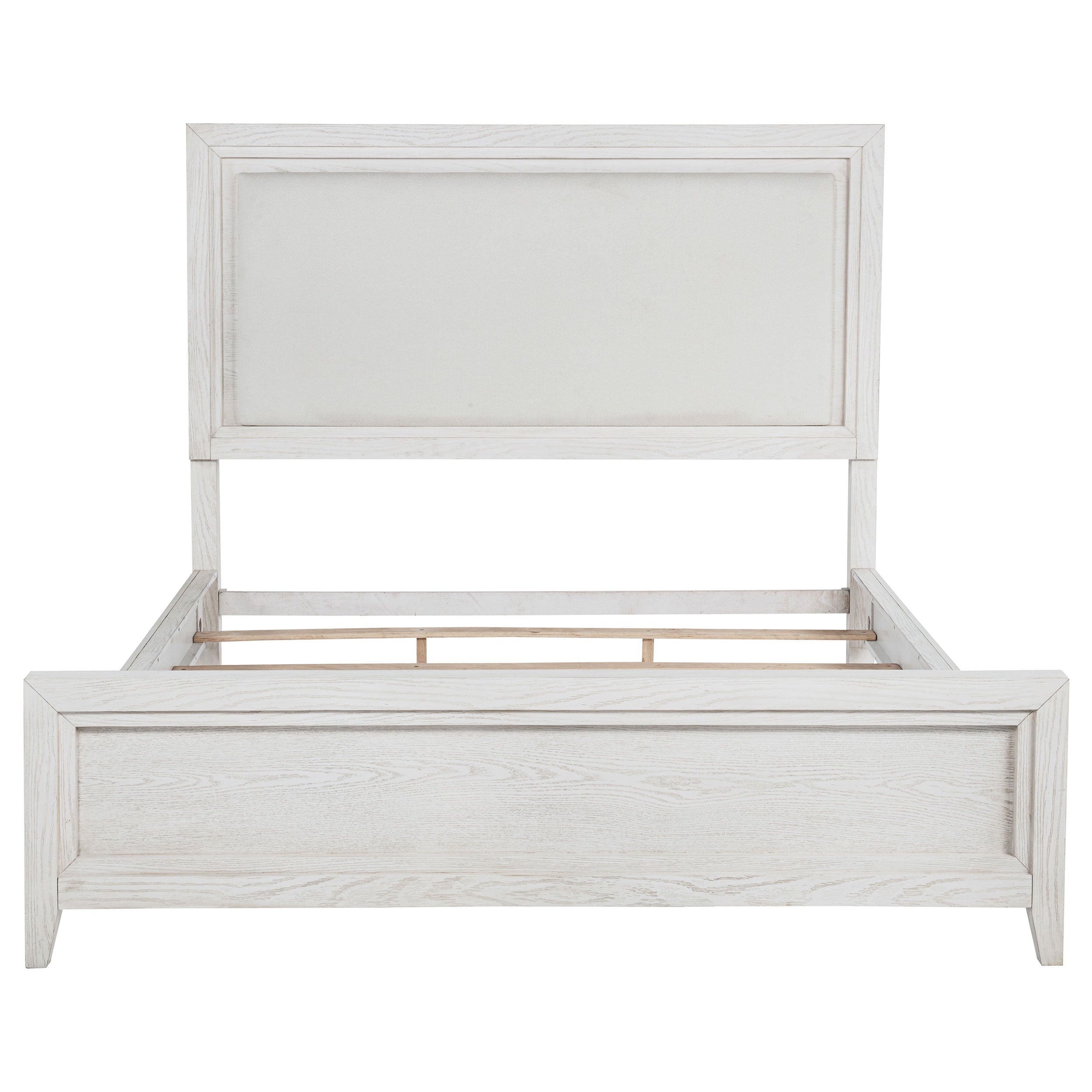 Marielle Eastern King Upholstered Panel Bed Distressed White — view 4