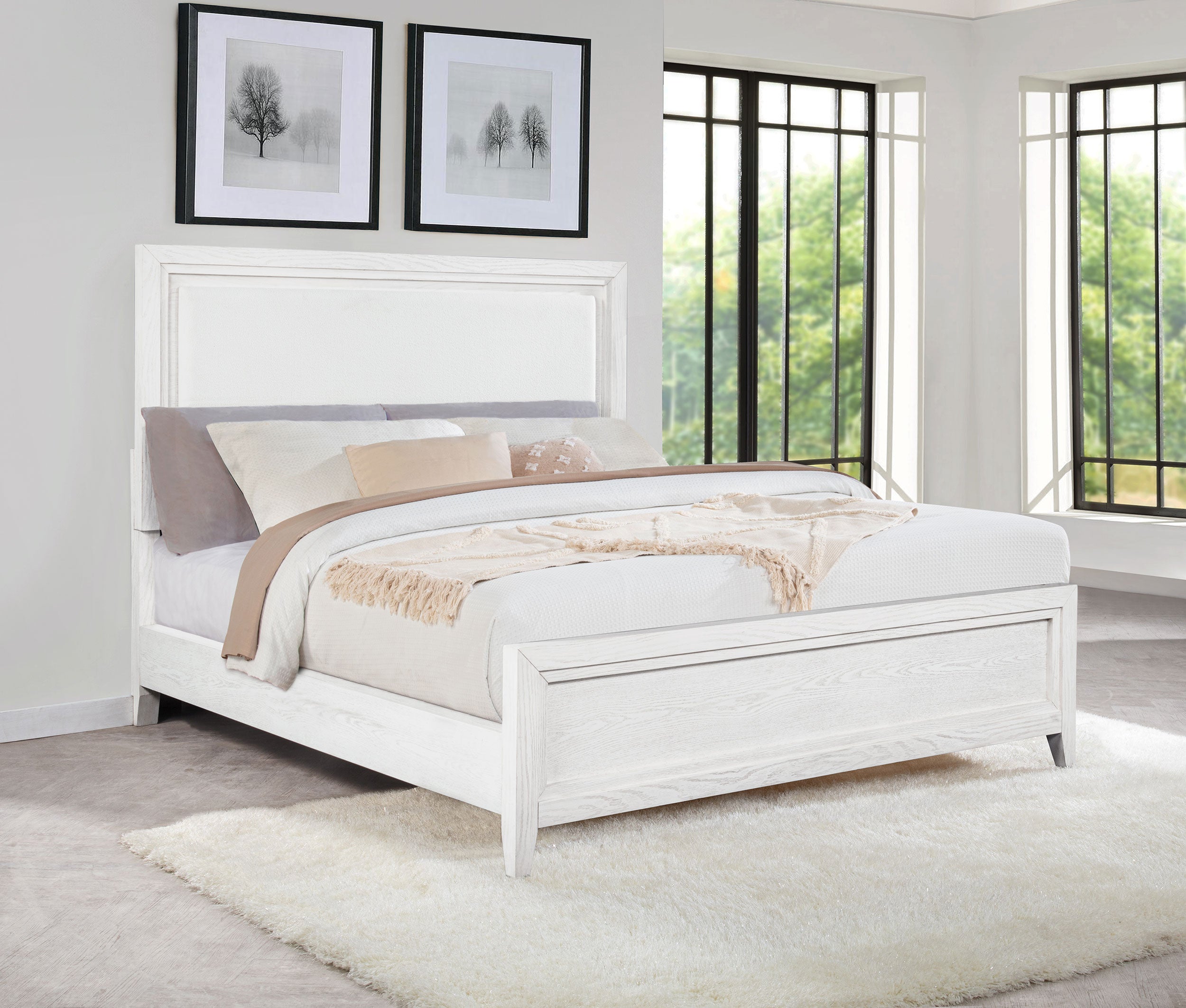 Marielle California King Panel Upholstered Bed Distressed White — view 2