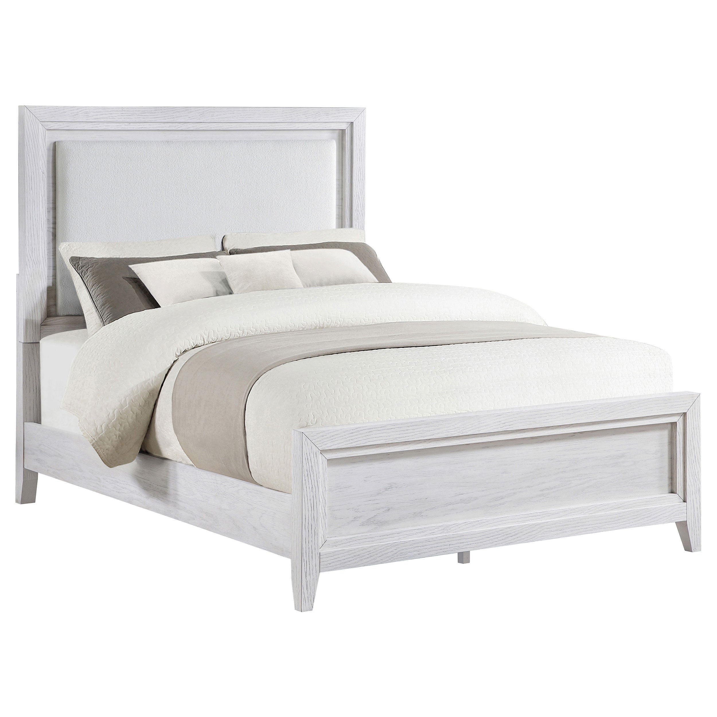 Marielle California King Panel Upholstered Bed Distressed White — view 3
