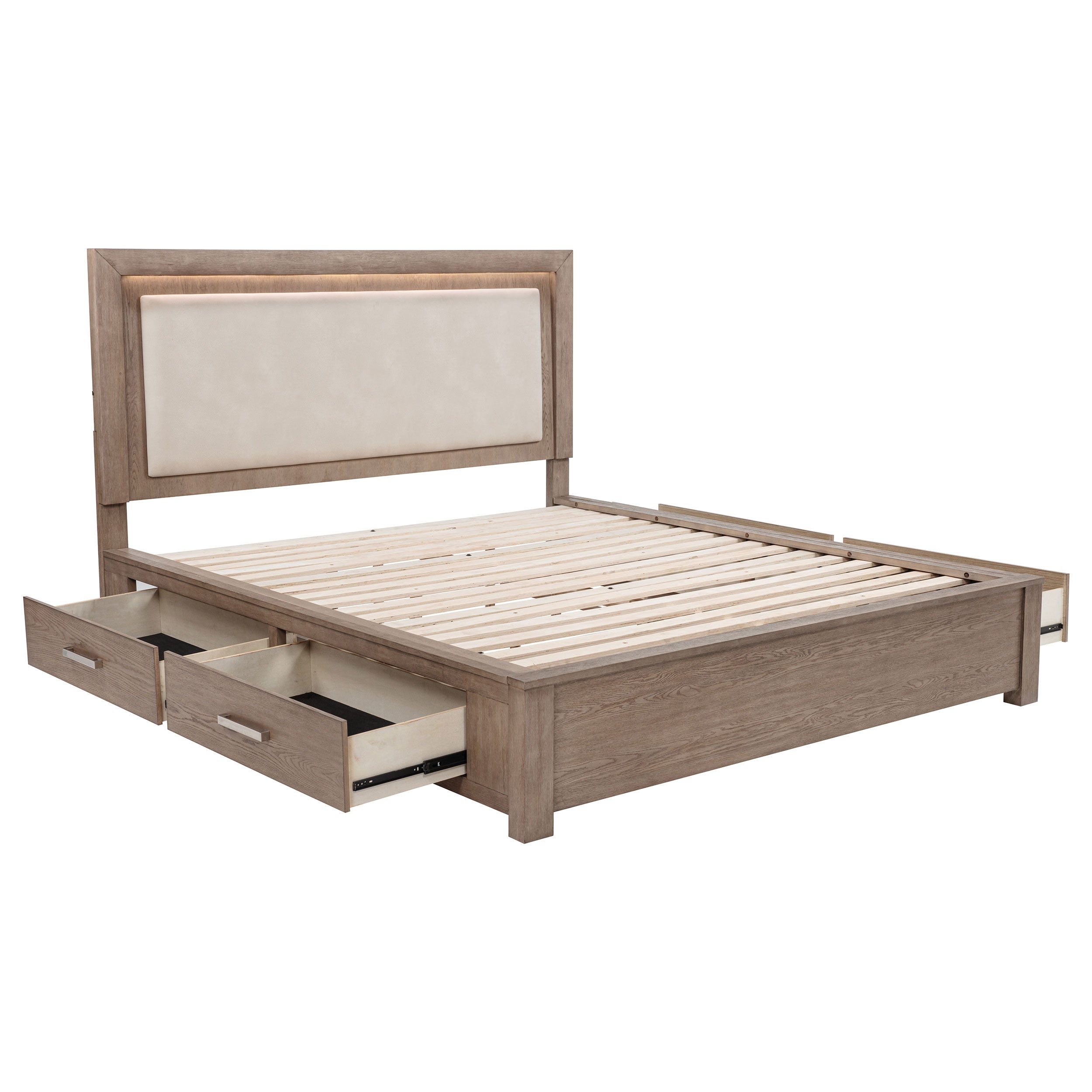 Kenora 56-inch Eastern King LED Storage Bed Barley Brown — view 1