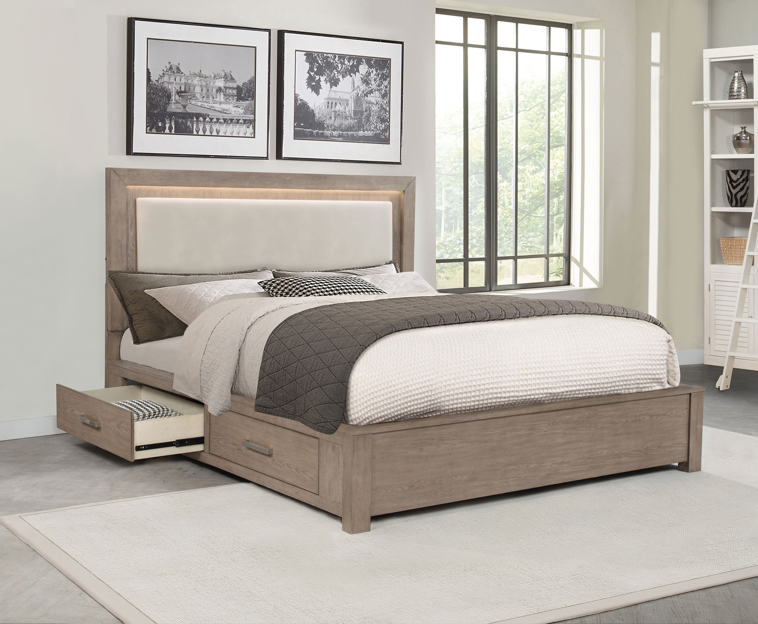 Kenora 56-inch California King LED Storage Bed Barley Brown — view 3