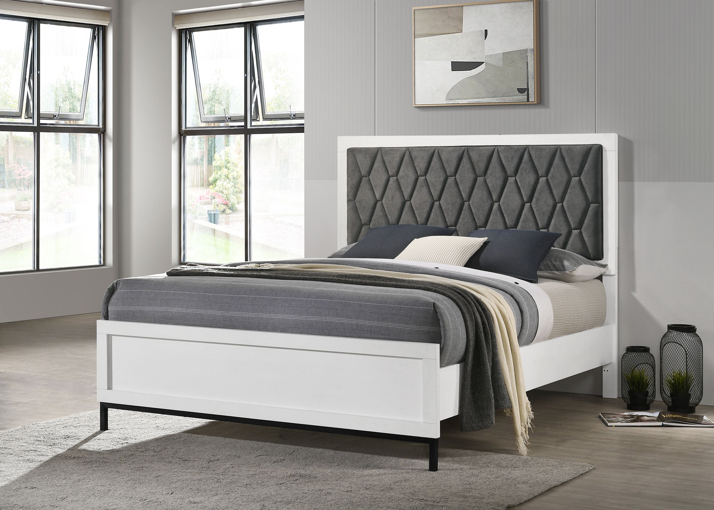 Sonora Queen Upholstered Panel Bed White — view 2