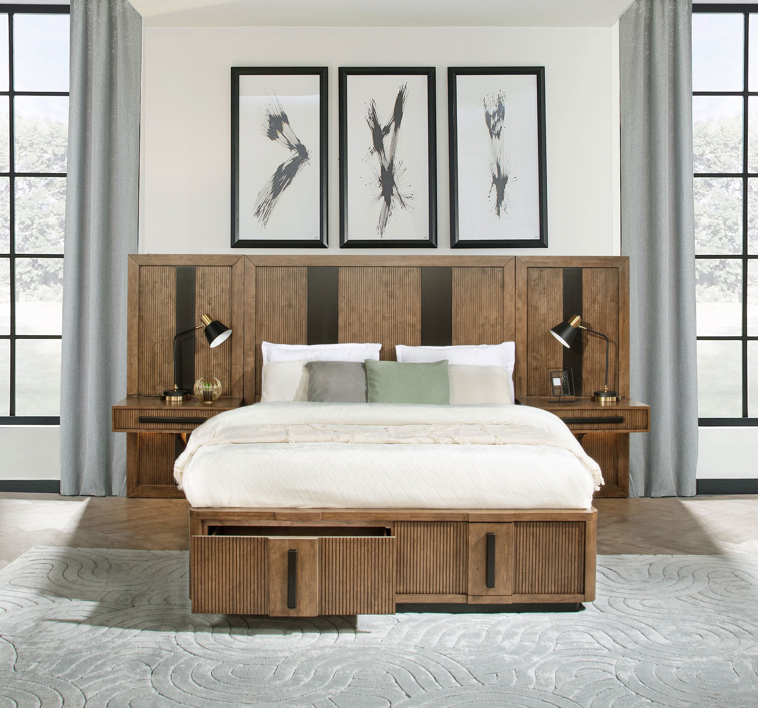 Terrace California King Wall Panel Storage Bed Ash Brown — view 2