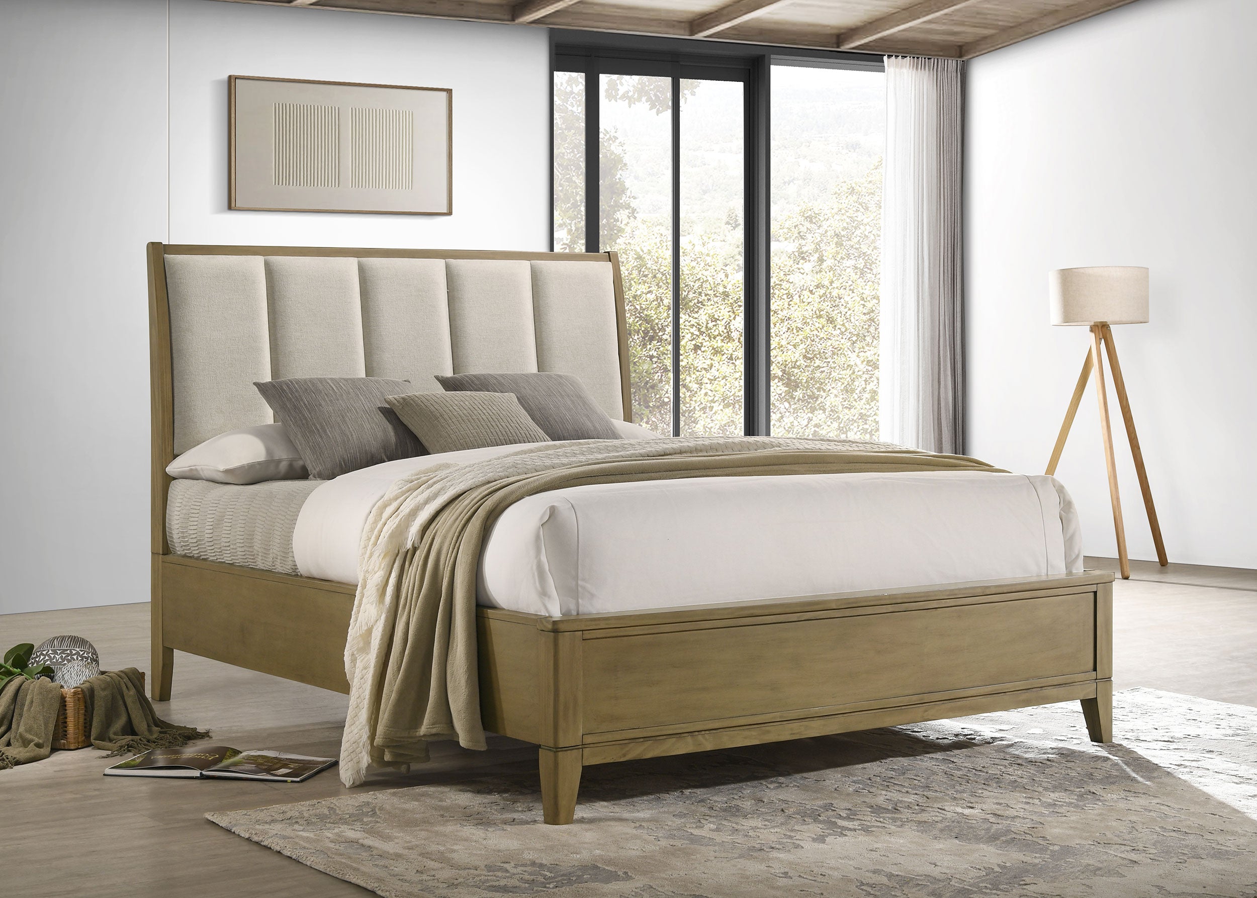 Granada Upholstered California King Panel Bed Natural Pine — view 2