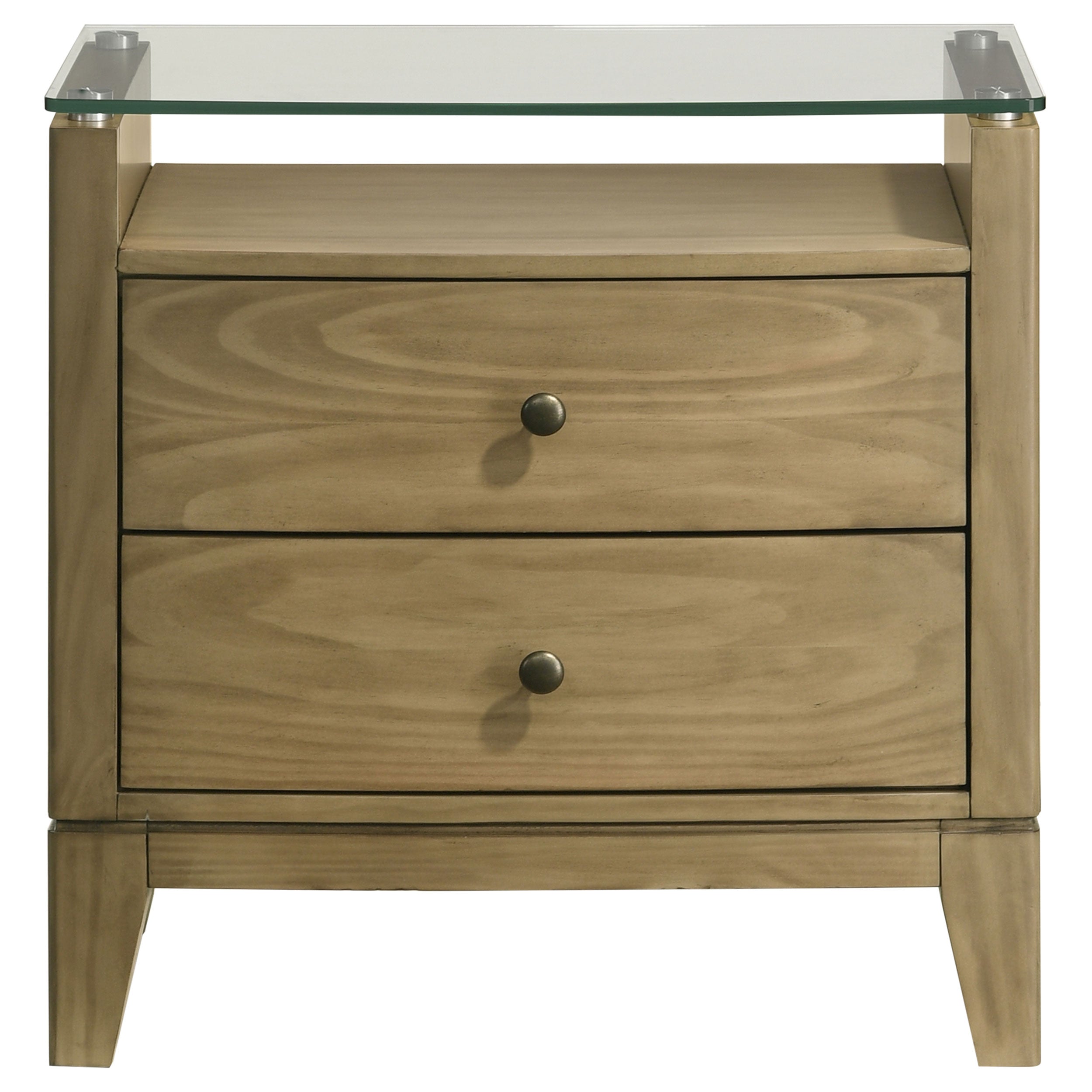 Granada 2-drawer Glass Top Nightstand Natural Pine — view 3
