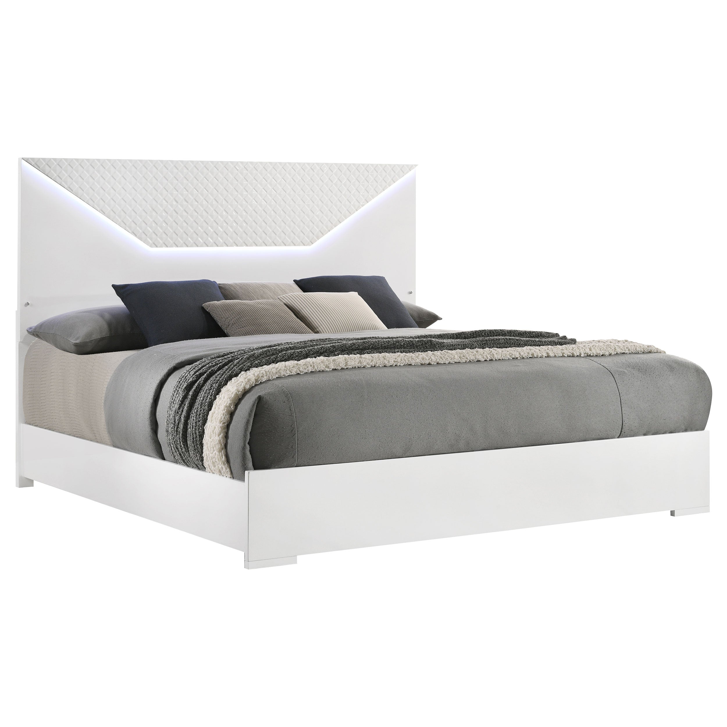 Ives Eastern King Panel Bed LED Headboard White High Gloss — view 3