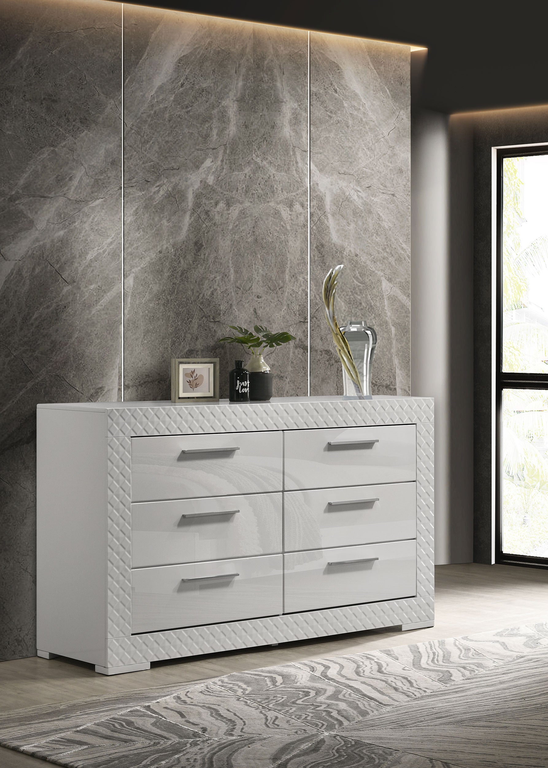 Ives 6-drawer Dresser Cabinet White High Gloss — view 2
