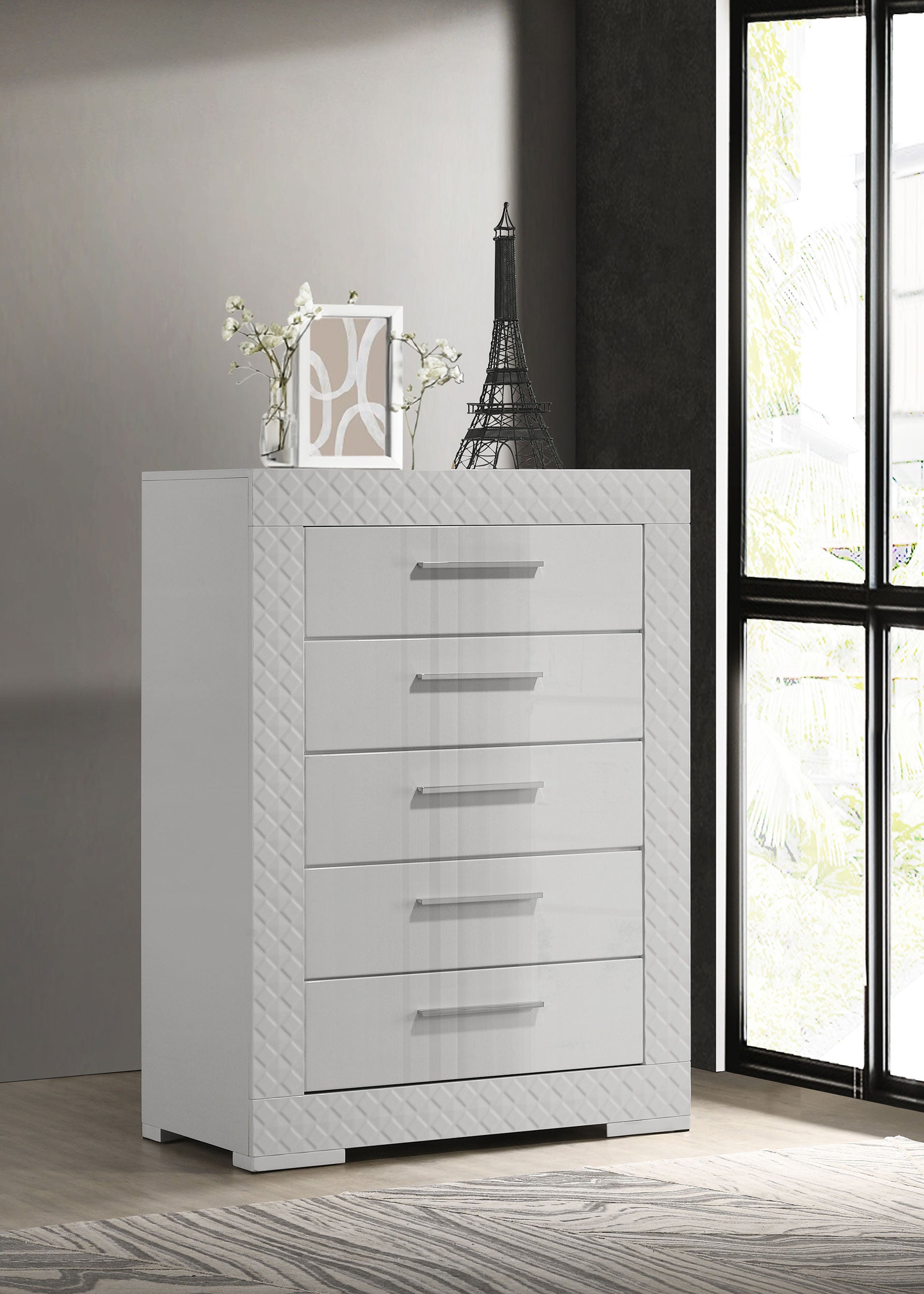Ives 5-drawer Bedroom Chest of Drawers White High Gloss — view 2
