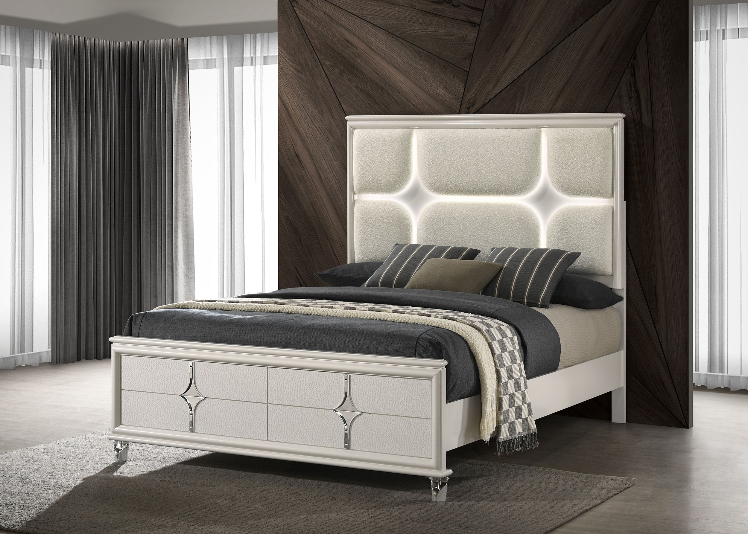 Olivia Queen Panel Bed LED Headboard Pearl White — view 2