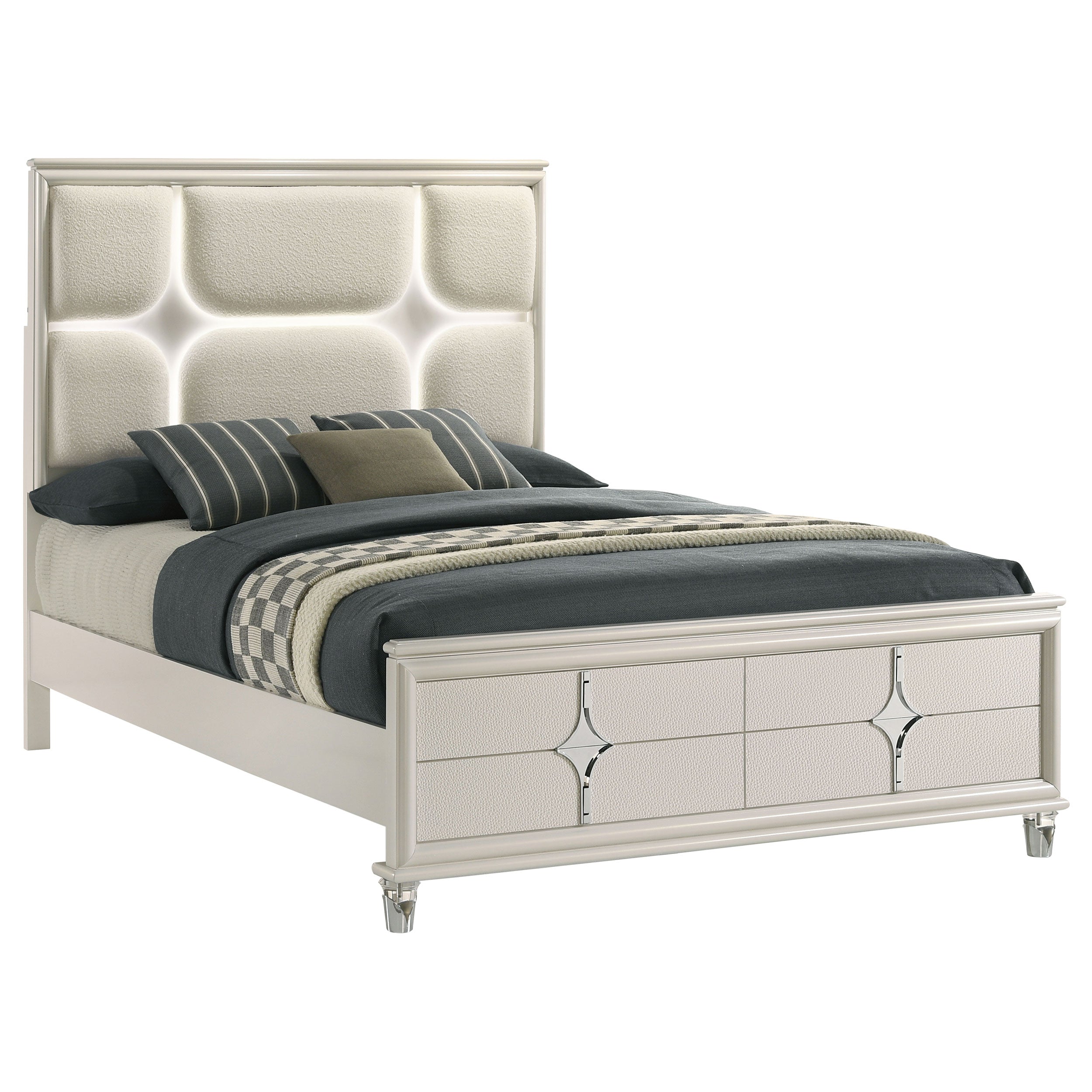 Olivia Queen Panel Bed LED Headboard Pearl White — view 3