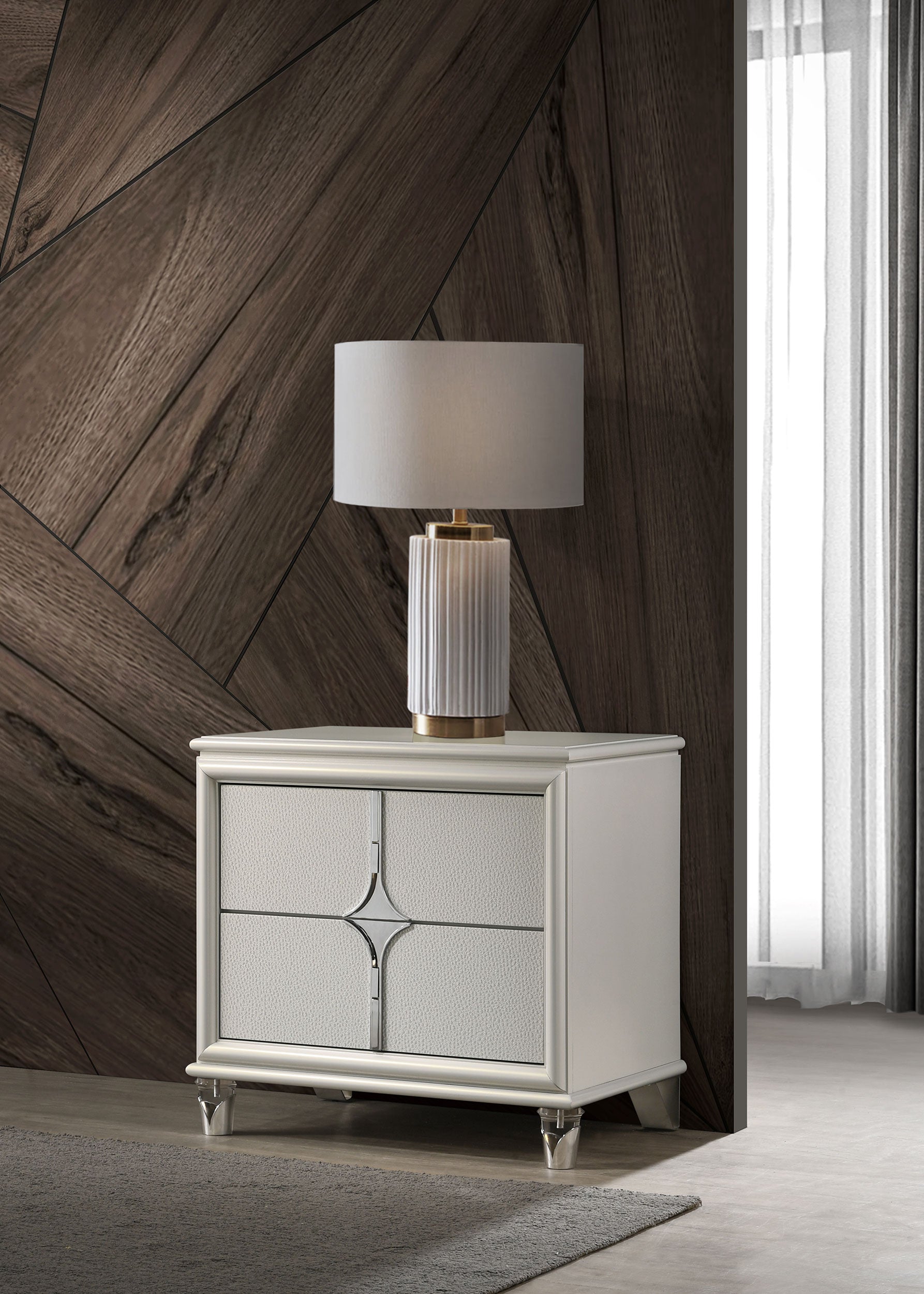 Olivia 2-drawer Nightstand Bedside Table Pearl White — view 2