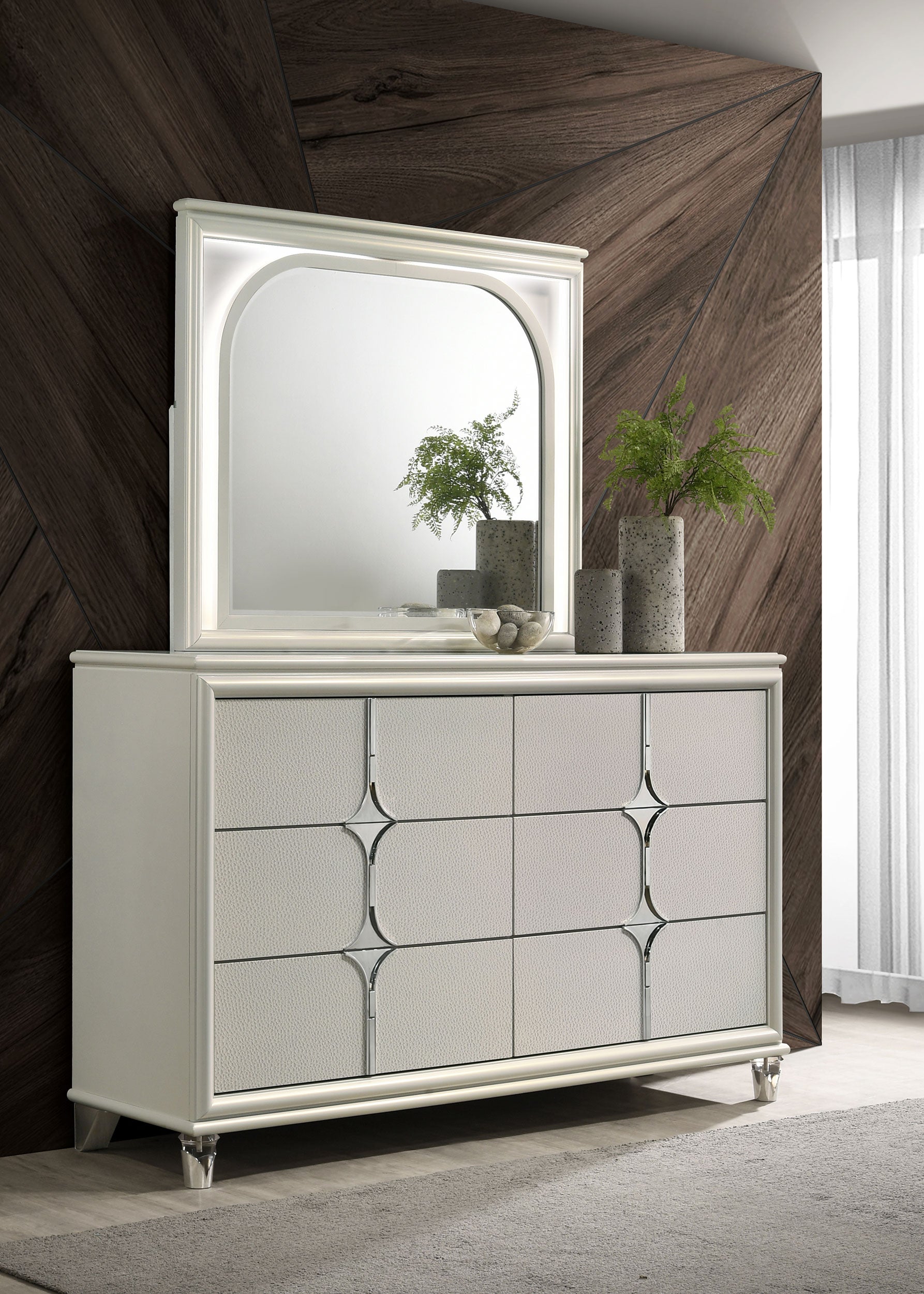 Olivia 6-drawer Dresser and LED Mirror Pearl White — view 2