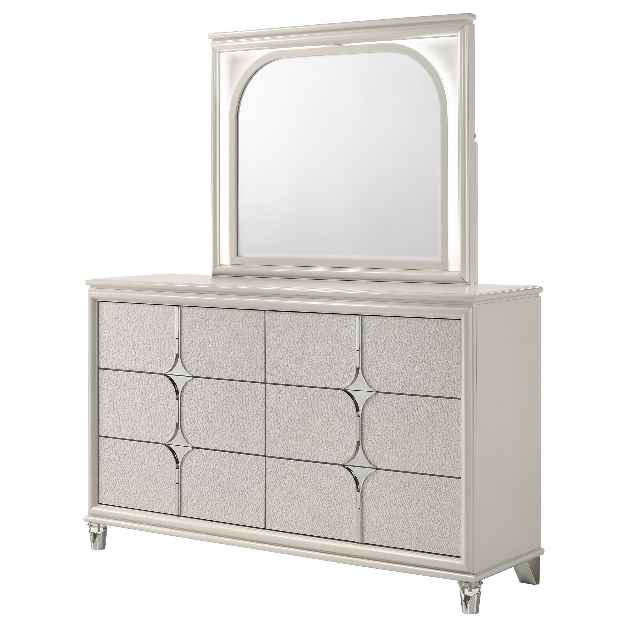 Olivia 6-drawer Dresser and LED Mirror Pearl White — view 4
