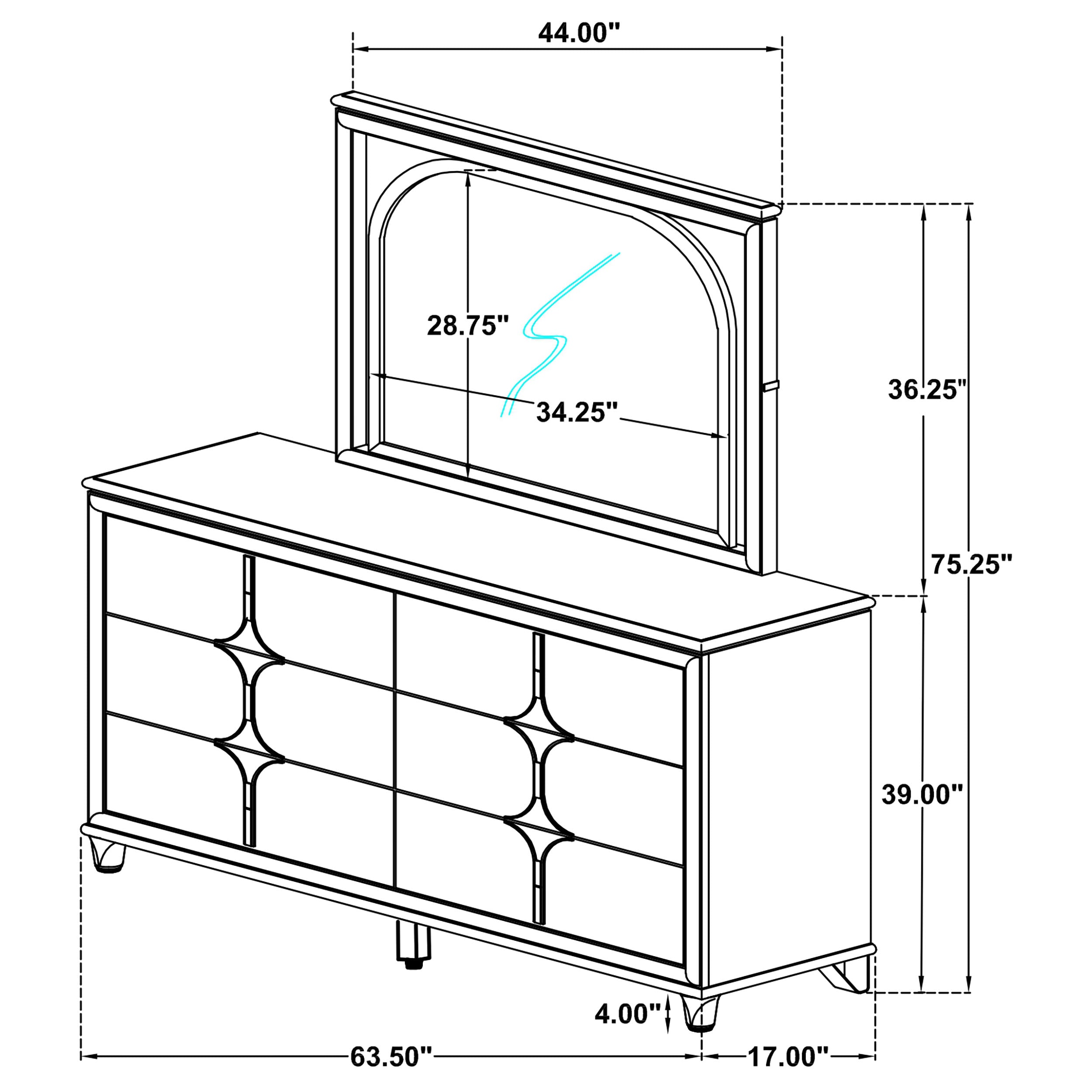 Olivia 6-drawer Dresser and LED Mirror Pearl White — view 16
