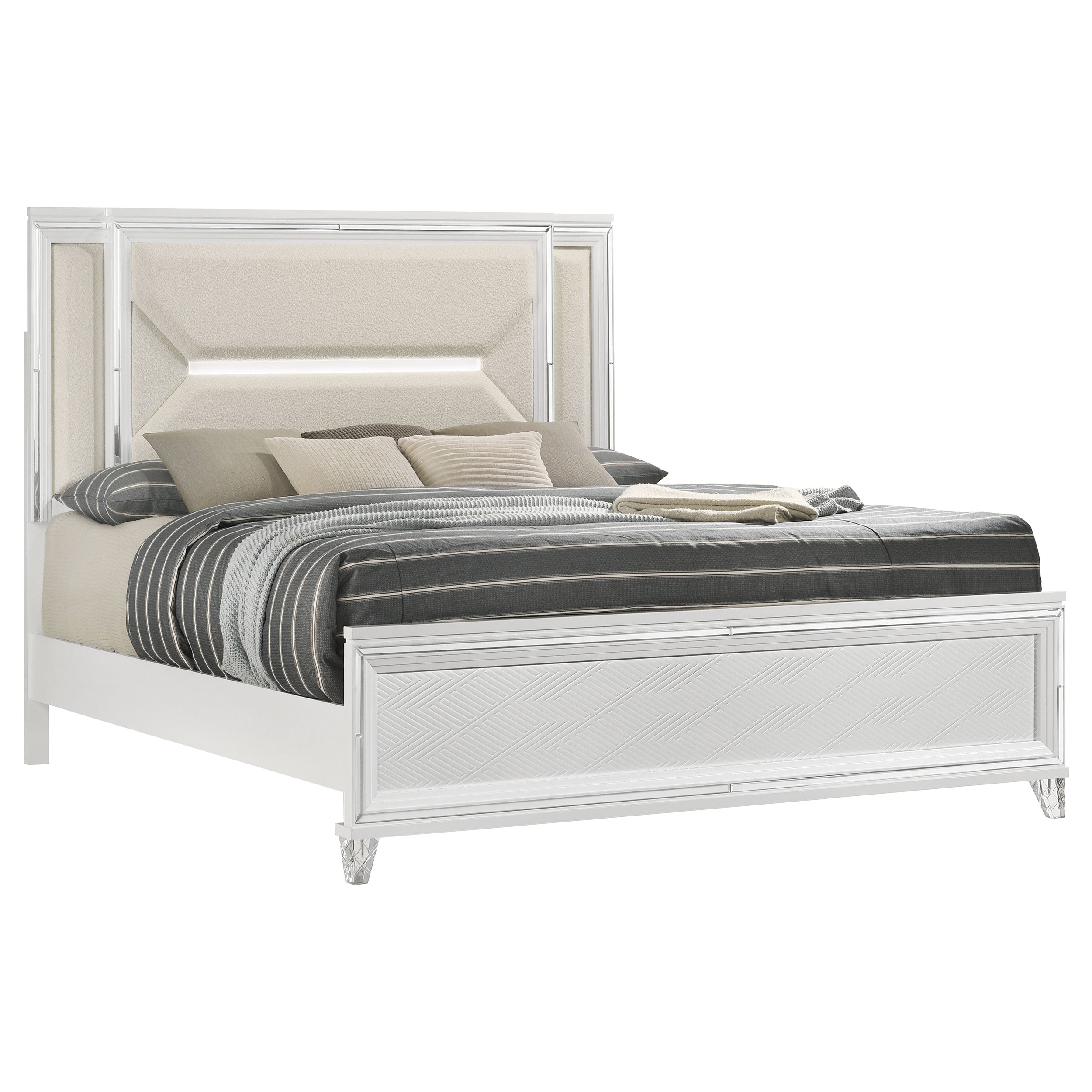 Marmore 64-inch Queen Panel Bed LED Headboard White — view 3