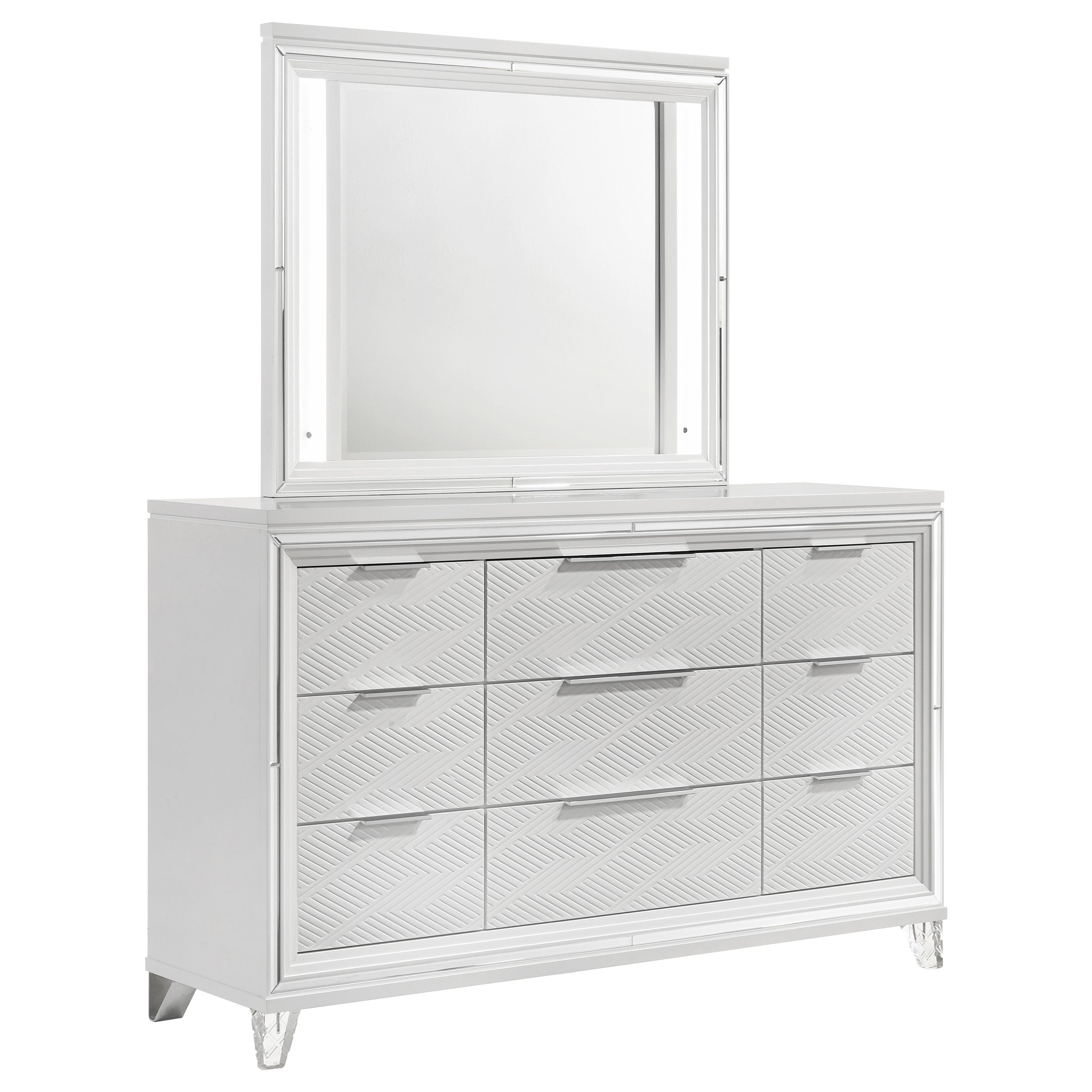 Marmore 9-drawer Dresser and LED Mirror White — view 1