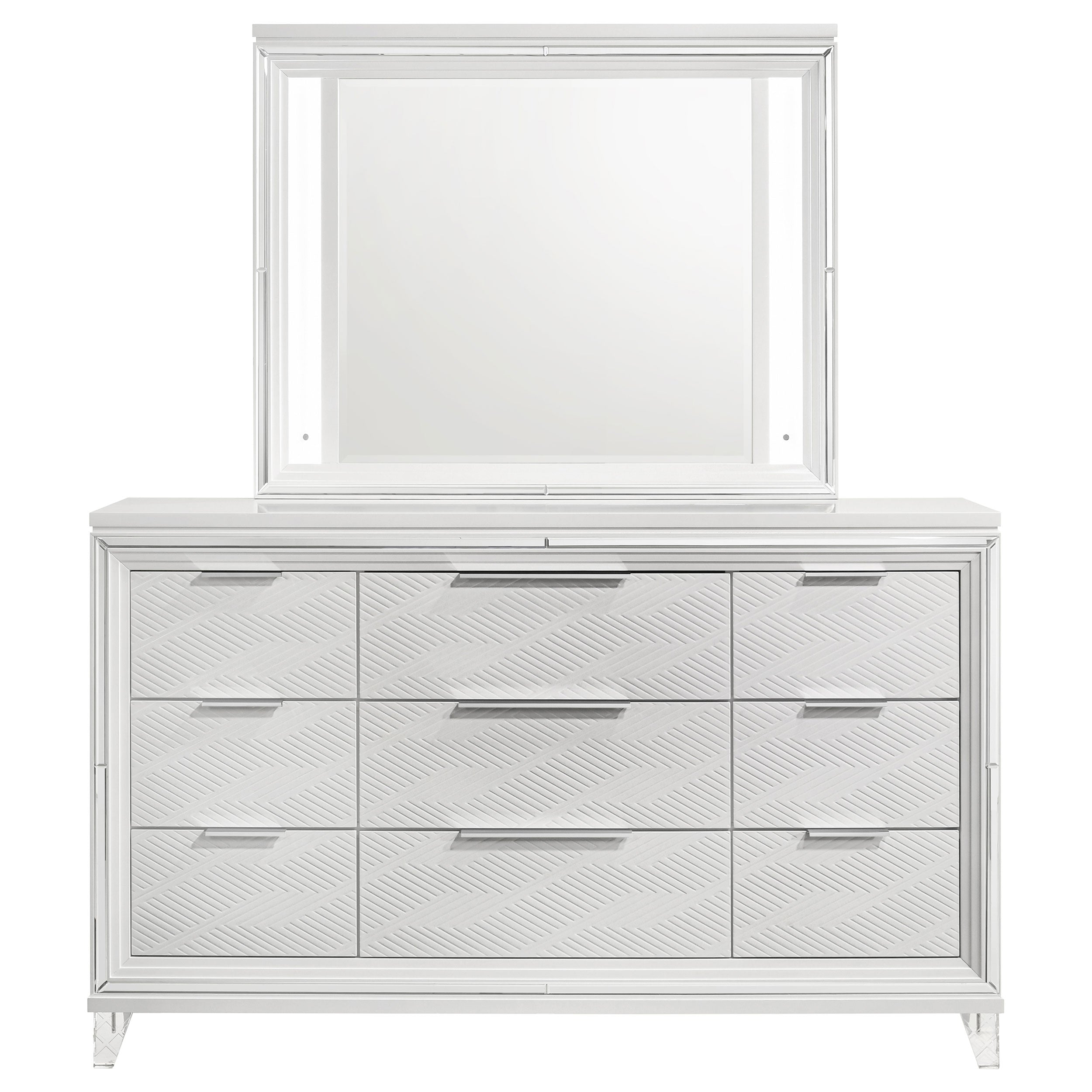 Marmore 9-drawer Dresser and LED Mirror White — view 3
