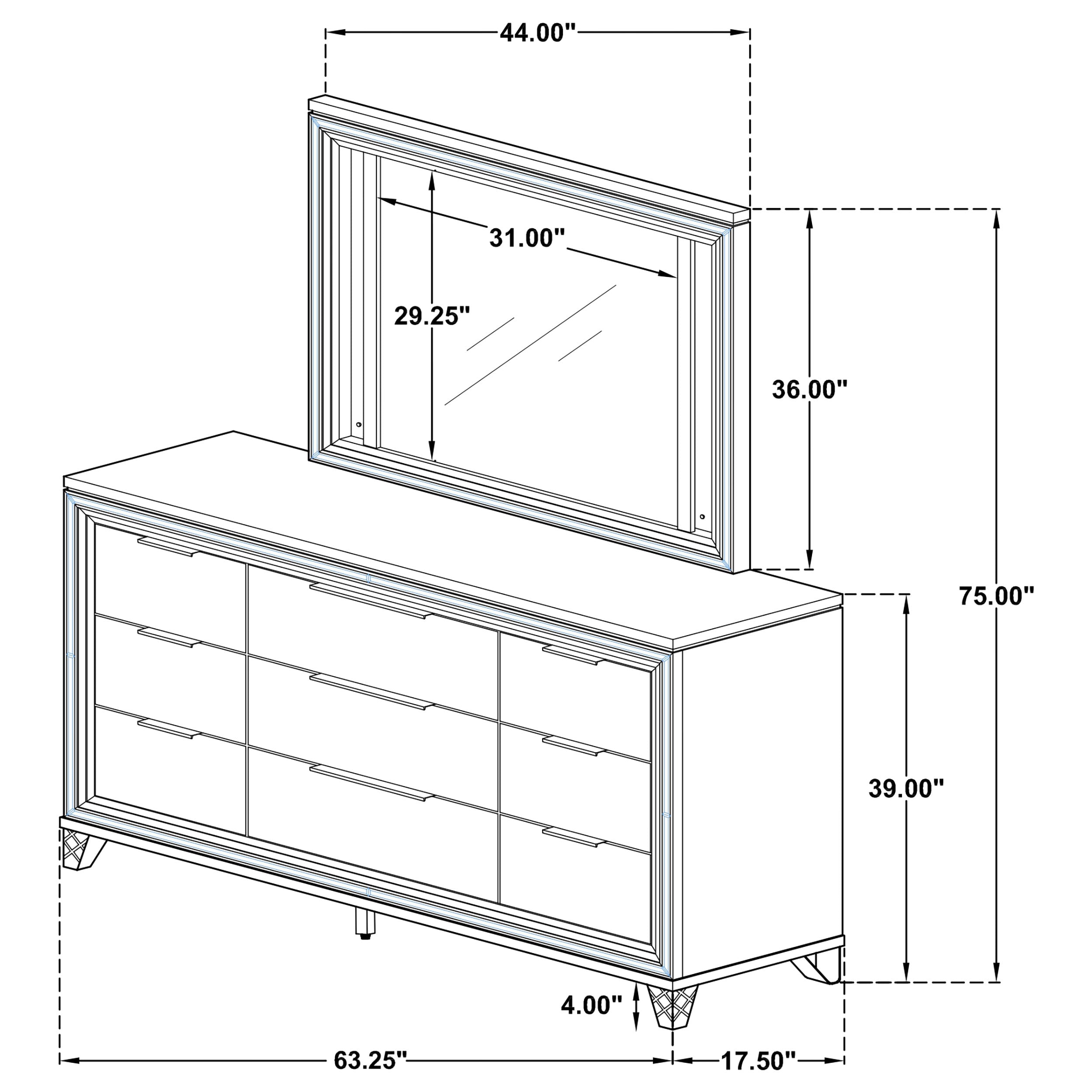 Marmore 9-drawer Dresser and LED Mirror White — view 16