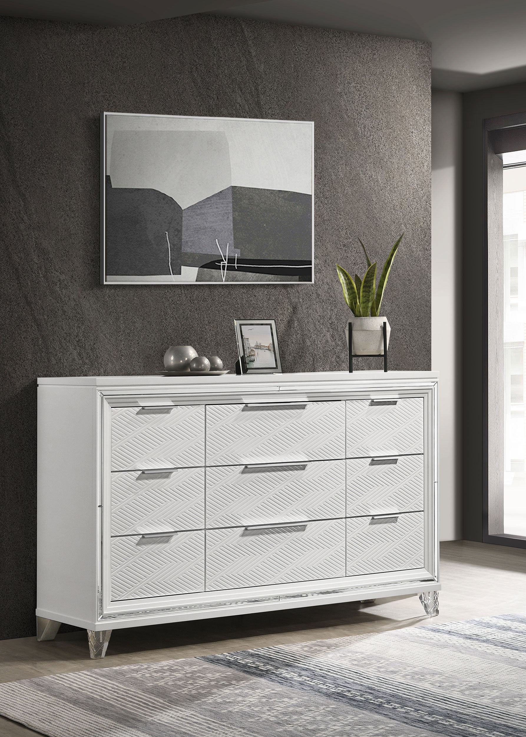 Marmore 9-drawer Dresser Cabinet White — view 2