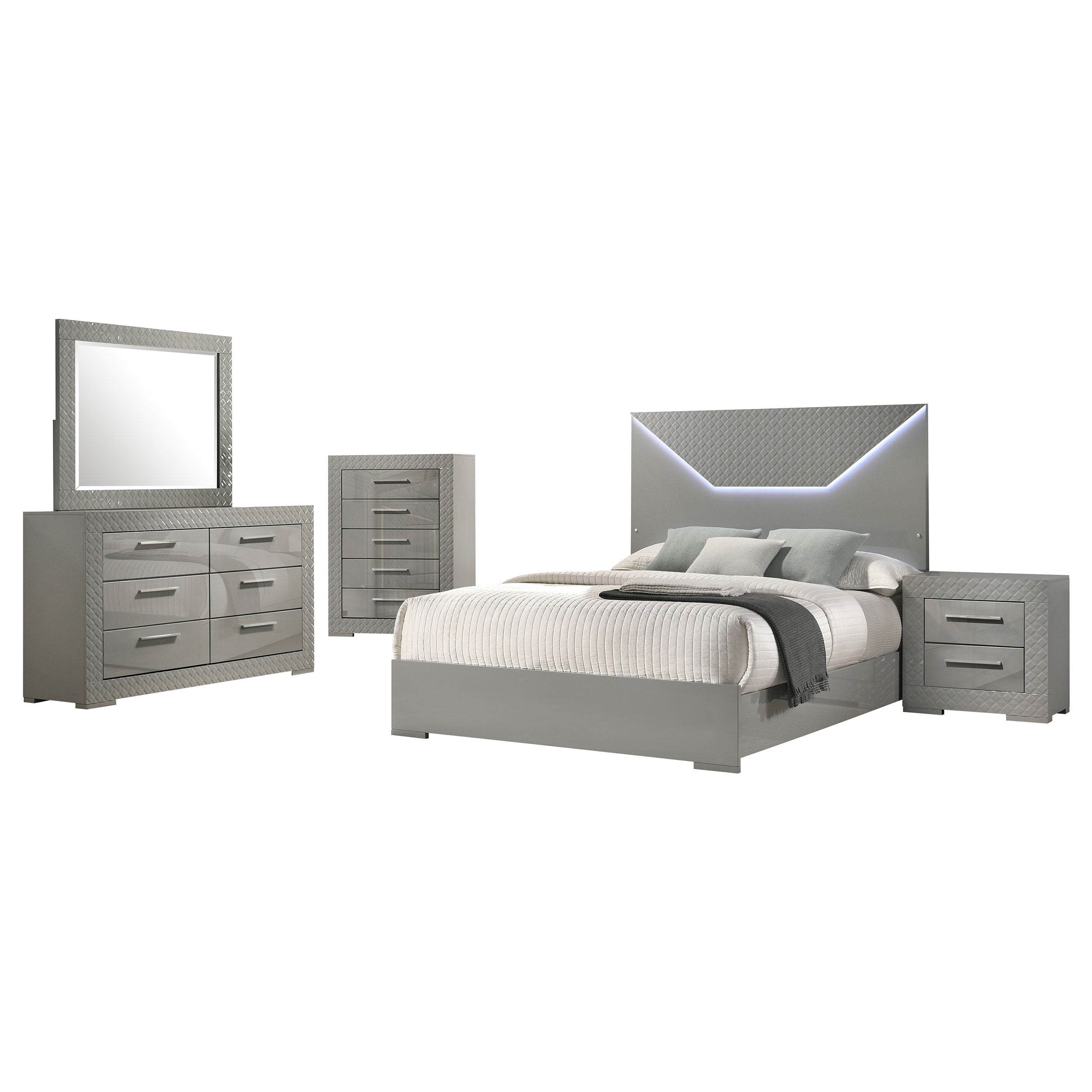 Ives 5-piece Eastern King Bedroom Set Grey High Gloss — view 2