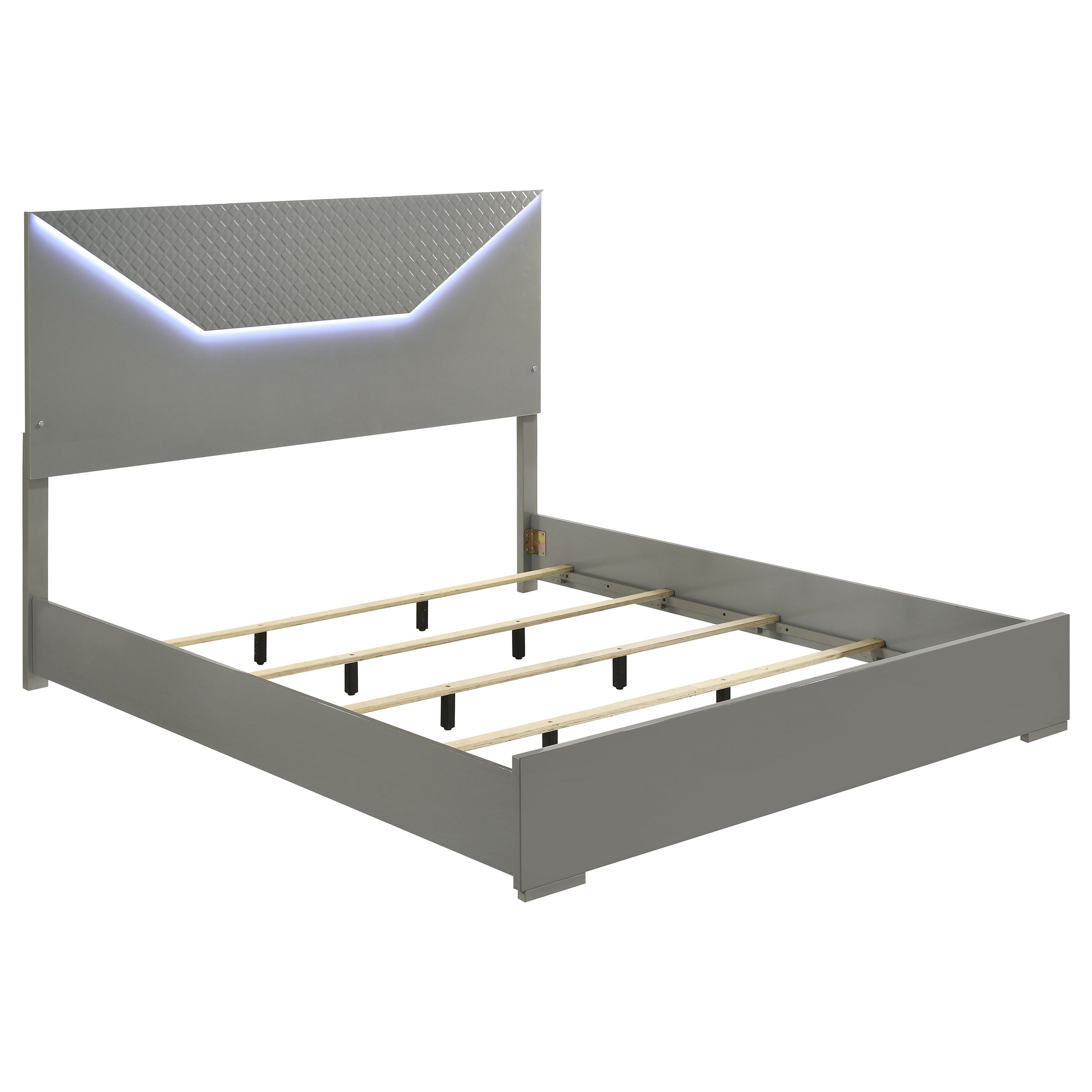 Ives Eastern King Panel Bed LED Headboard Grey High Gloss — view 1