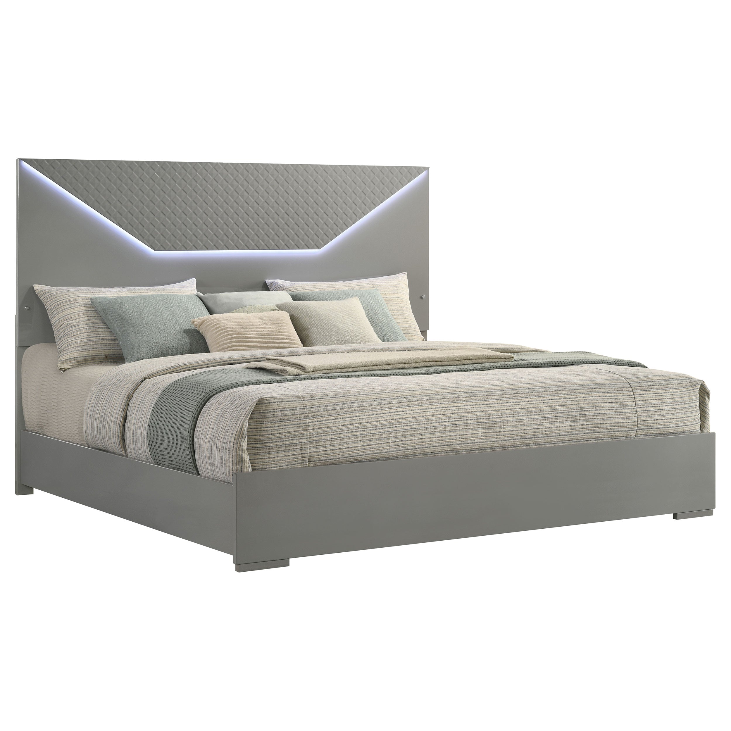 Ives Eastern King Panel Bed LED Headboard Grey High Gloss — view 3