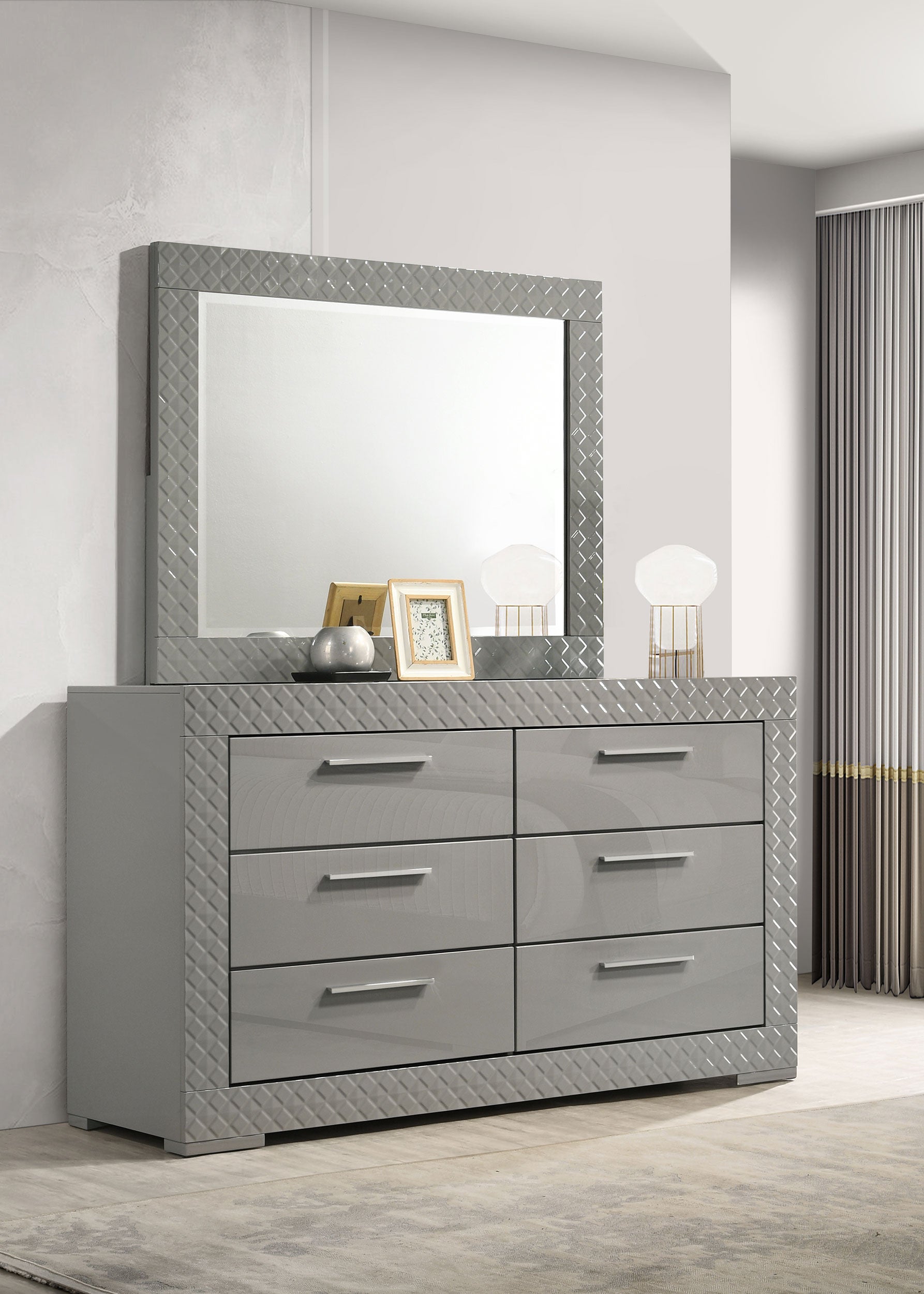 Ives 6-drawer Dresser and Mirror Grey High Gloss — view 2