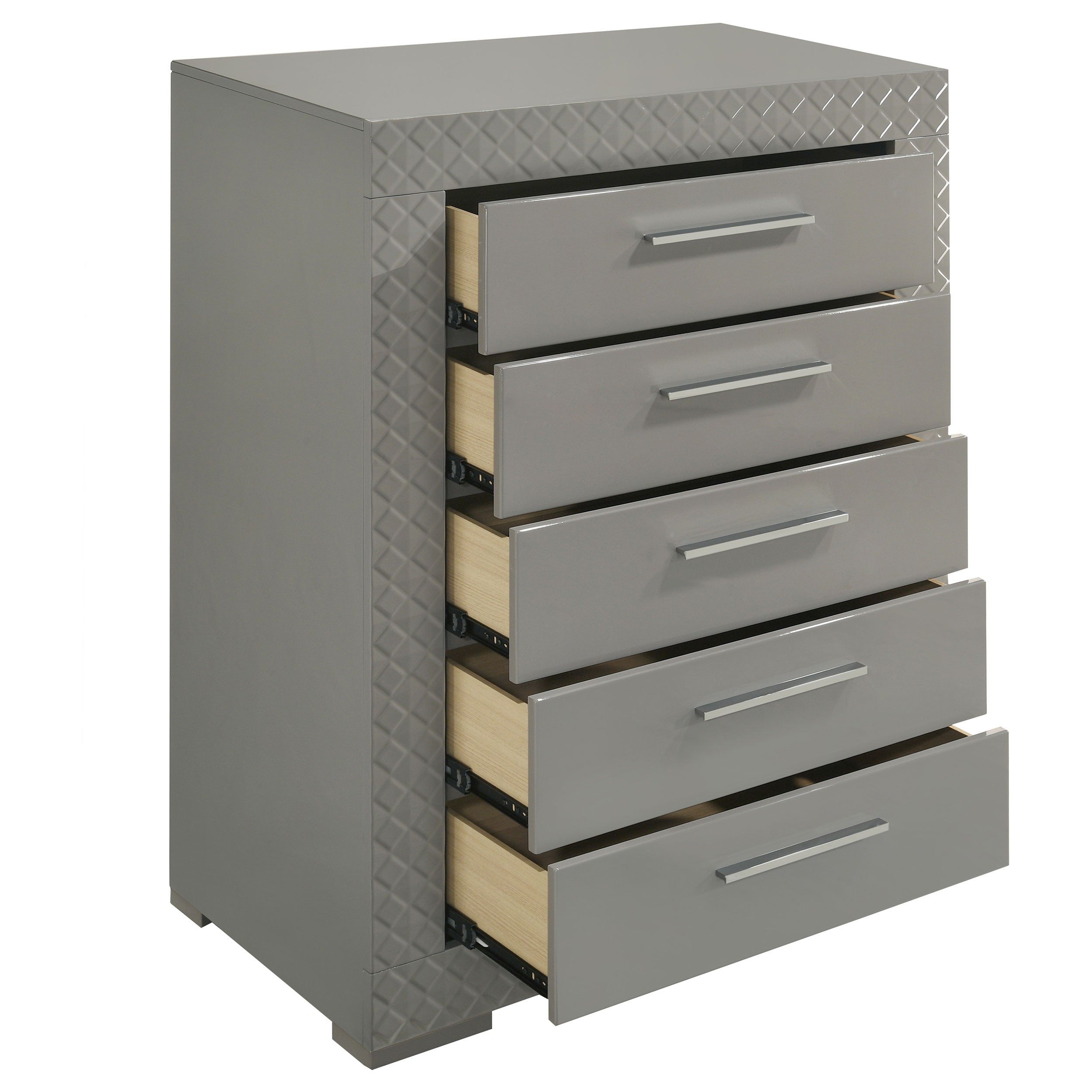 Ives 5-drawer Bedroom Chest of Drawers Grey High Gloss — view 10